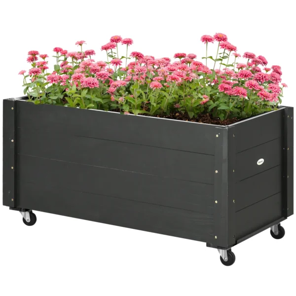 Garden Planter with Drainage Hole and Wheels, Fir Wood, 89x48x47 cm, Black