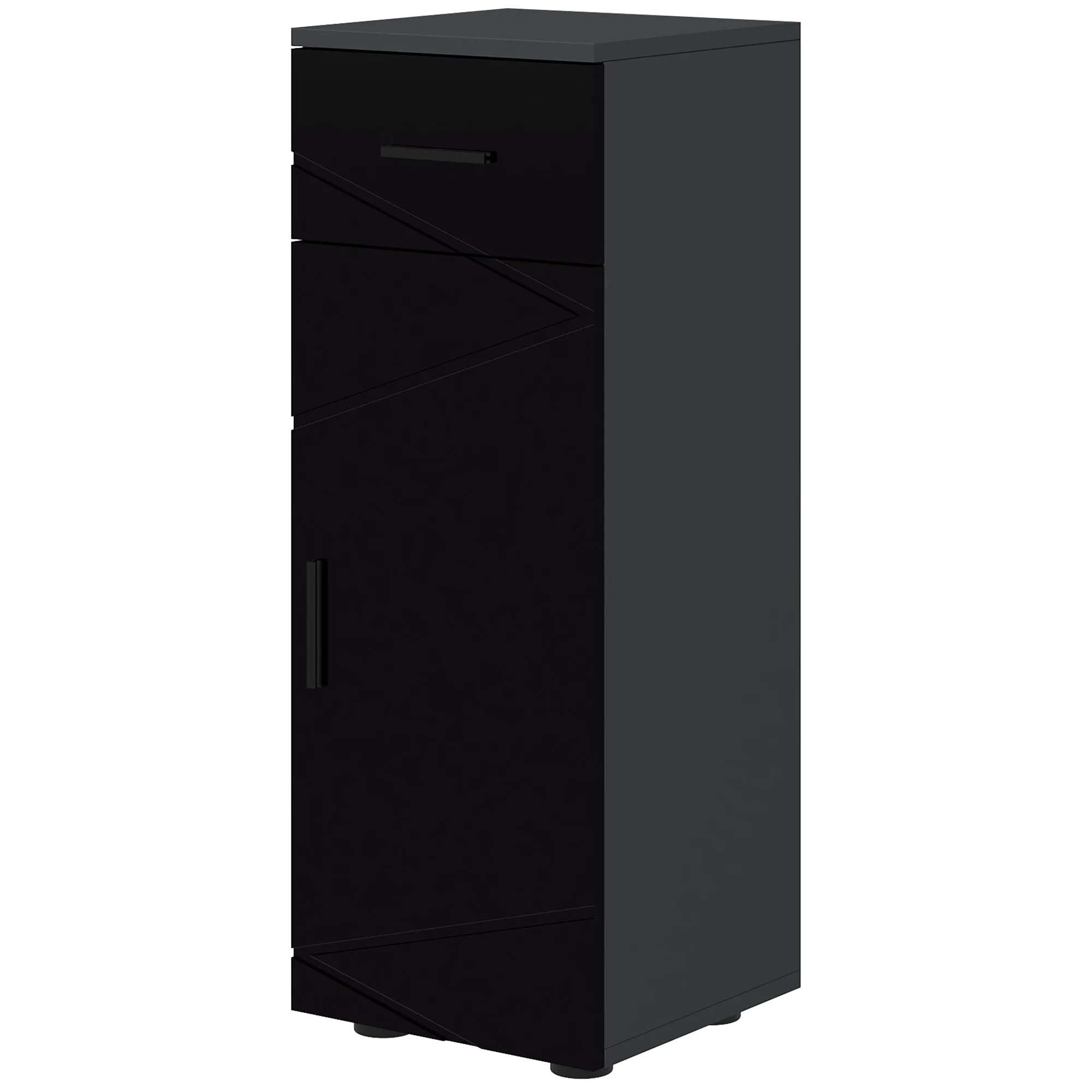 Bathroom Cabinet Chipboard with Drawer and 2-Tier Adjustable Cabinet, 30x30x82 cm, Black and Grey - Image 2