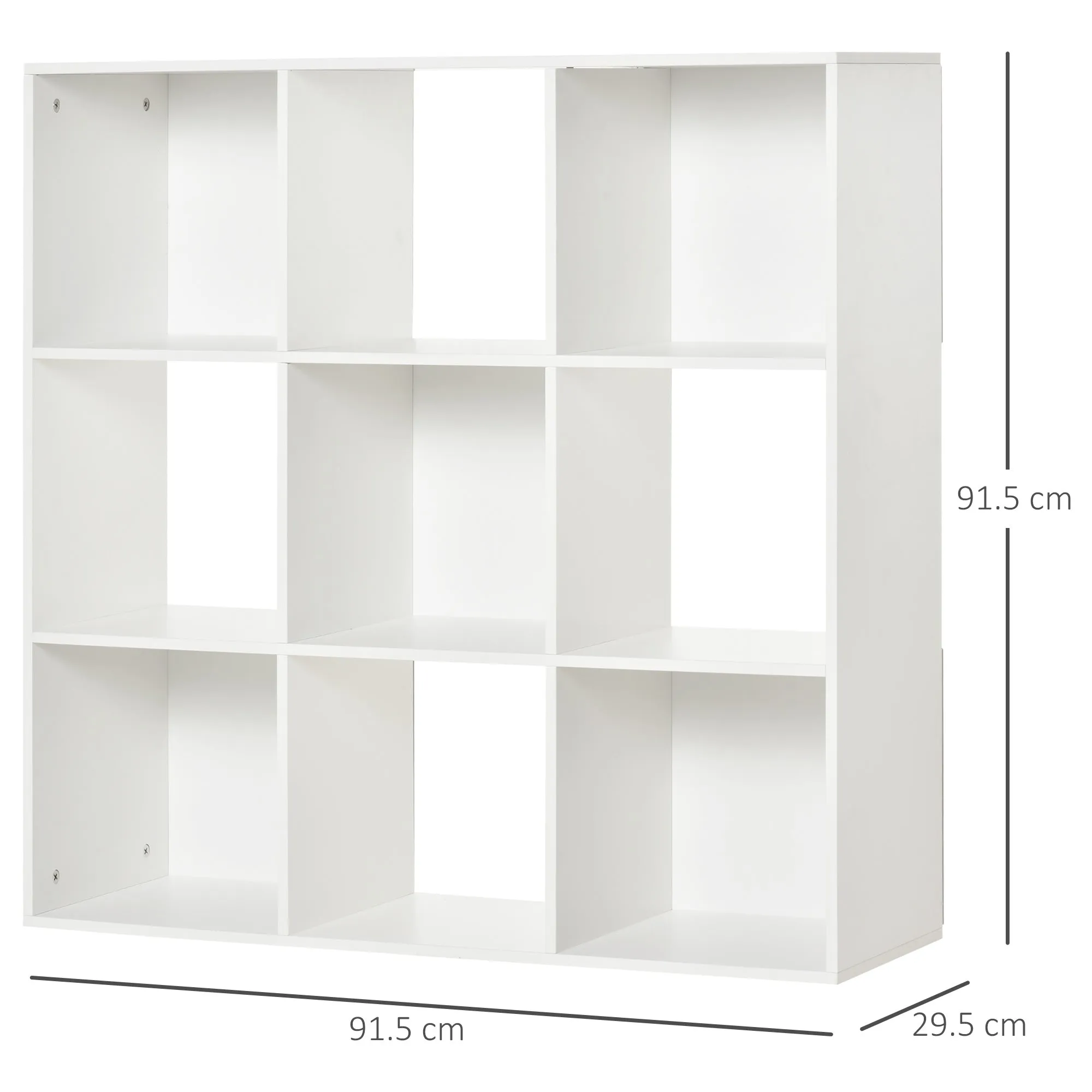 White Bookcase for Home and Office, Modern Design Shelf with 9 Wooden Compartments, 91.5 x 29.5 x 91.5 cm - Image 3