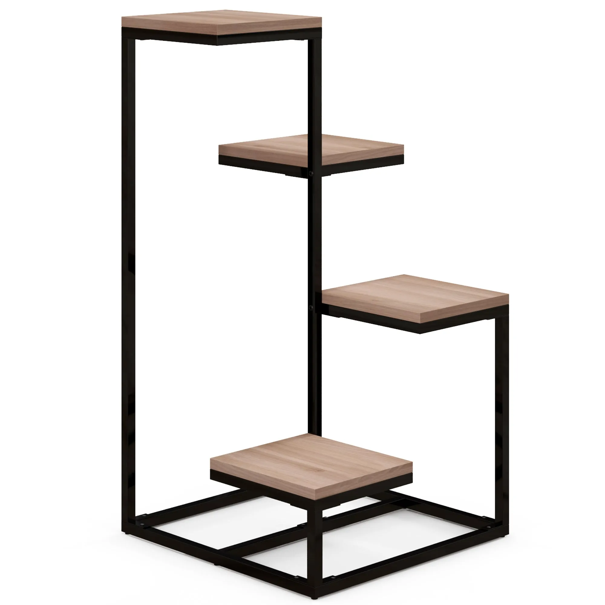 4-Tier Steel and Wood Plant Shelf, 40x40x75.5 cm, Brown and Black - Image 2