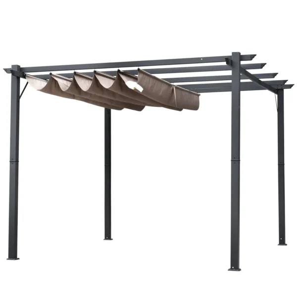 3x3m Garden Pergola with Retractable UV-Proof Roof and Aluminum Frame, Grey