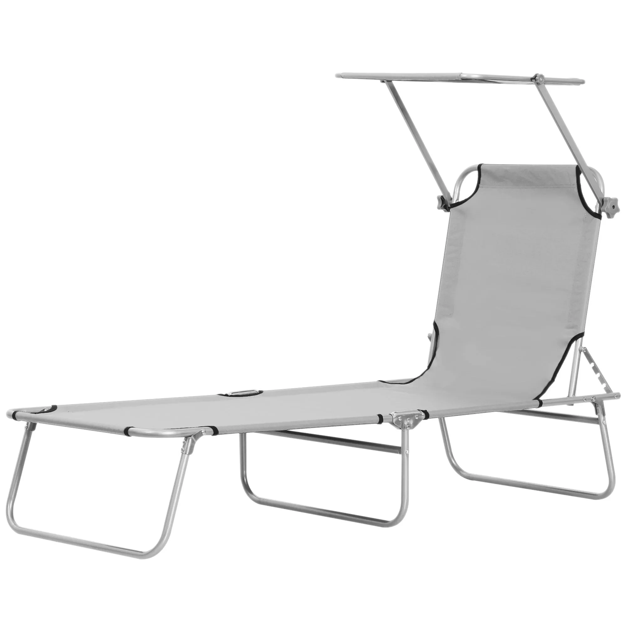 Folding Garden Lounger with Adjustable Canopy and 4-Level Reclining Backrest, Light Grey - Image 2