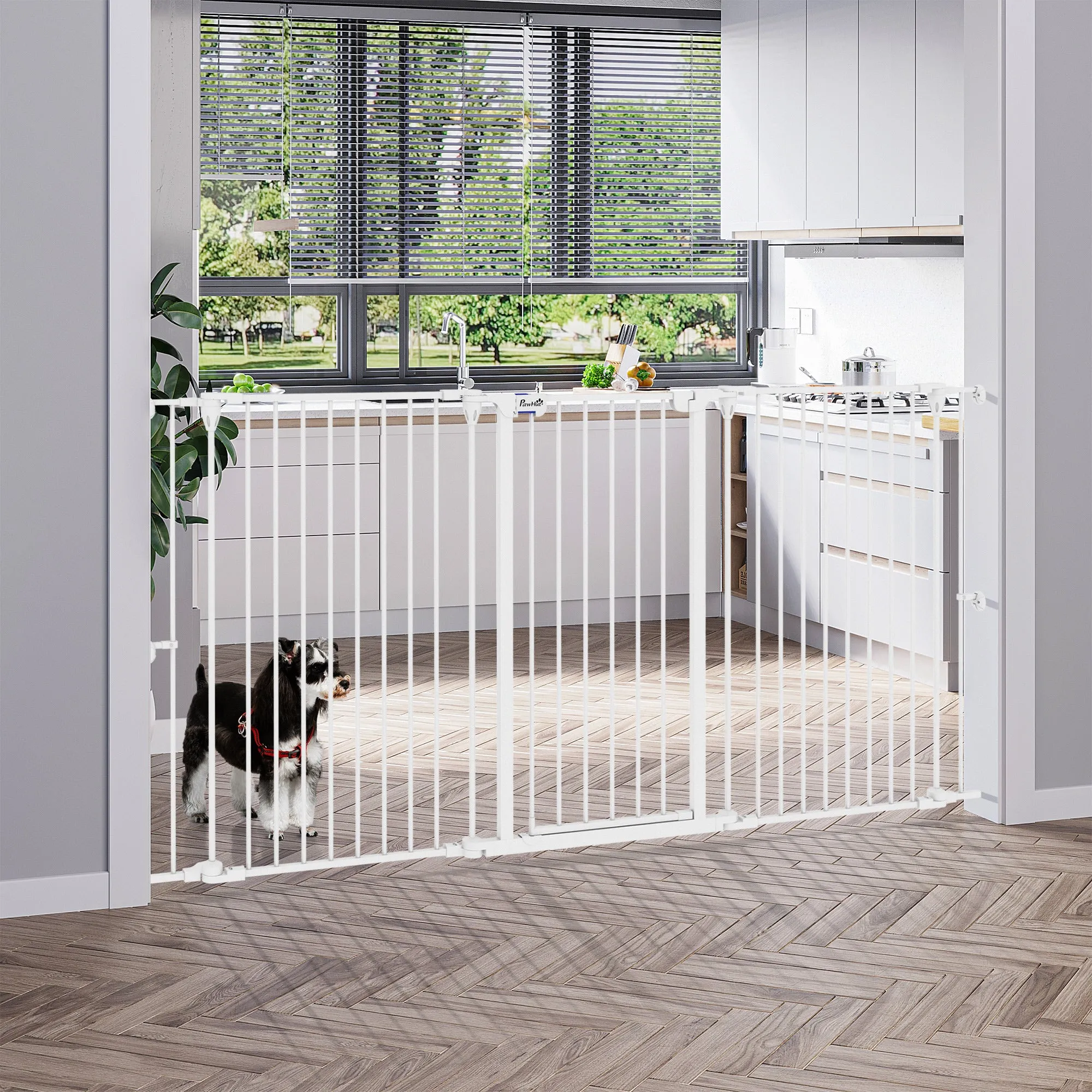 3 Panel Double Lock Medium Dog Gate, 206x90cm, White - Image 2