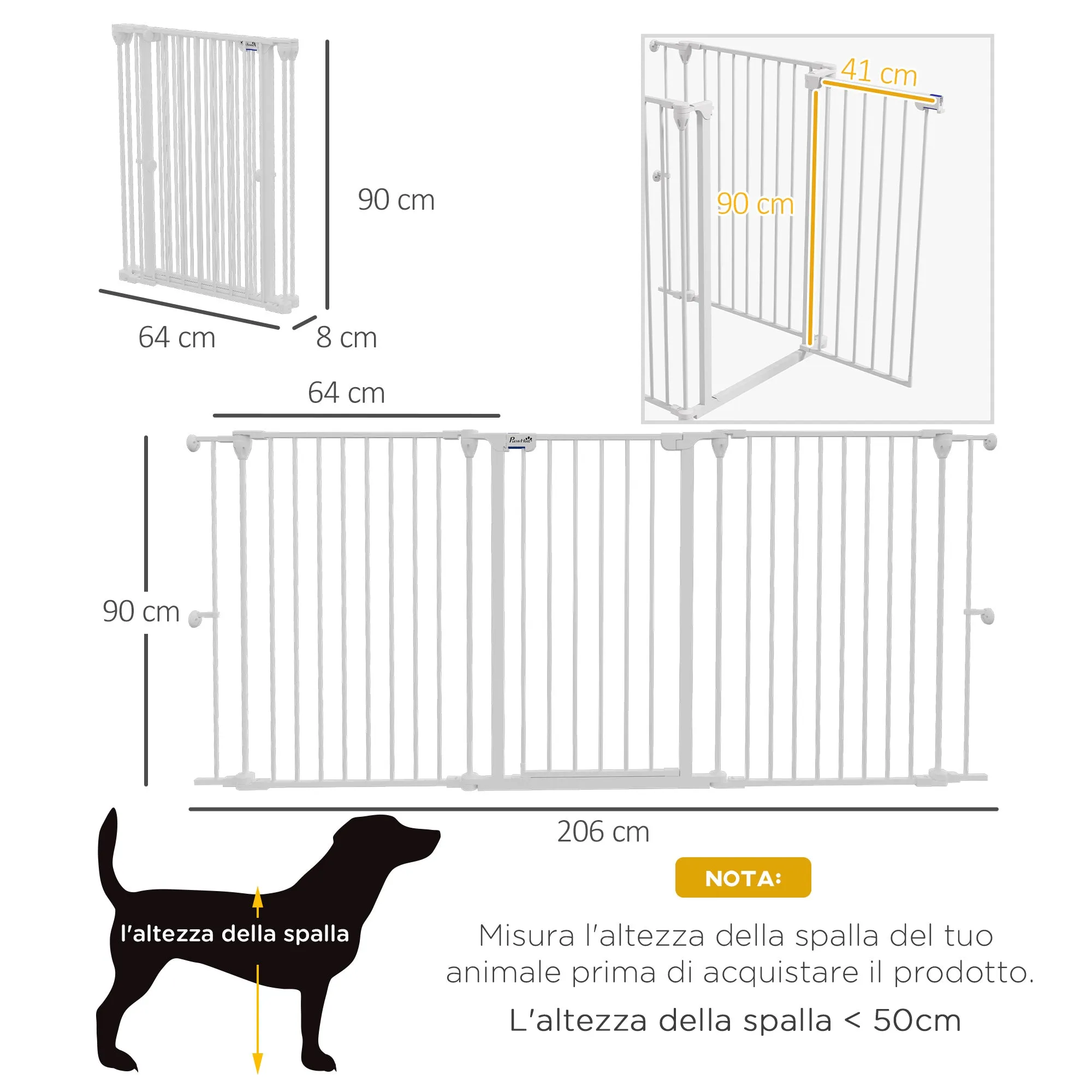 3 Panel Double Lock Medium Dog Gate, 206x90cm, White - Image 3