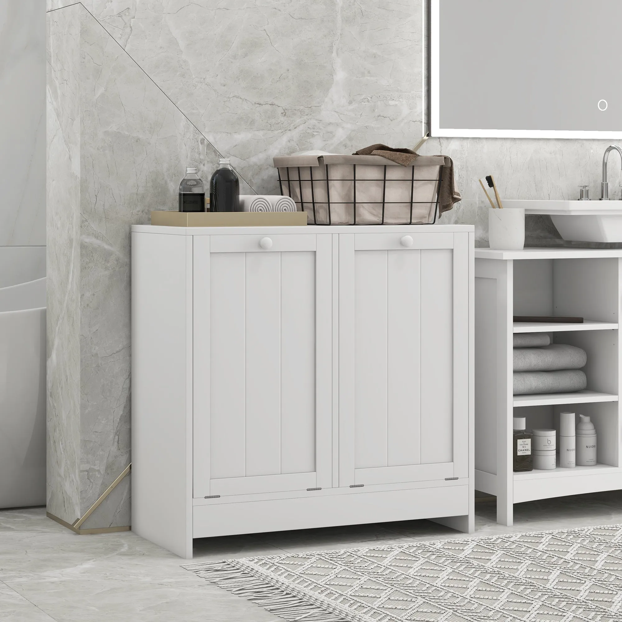 Clothes Cabinet with 2 Wooden Tilt Compartments, 66x33x68cm, White - Image 2