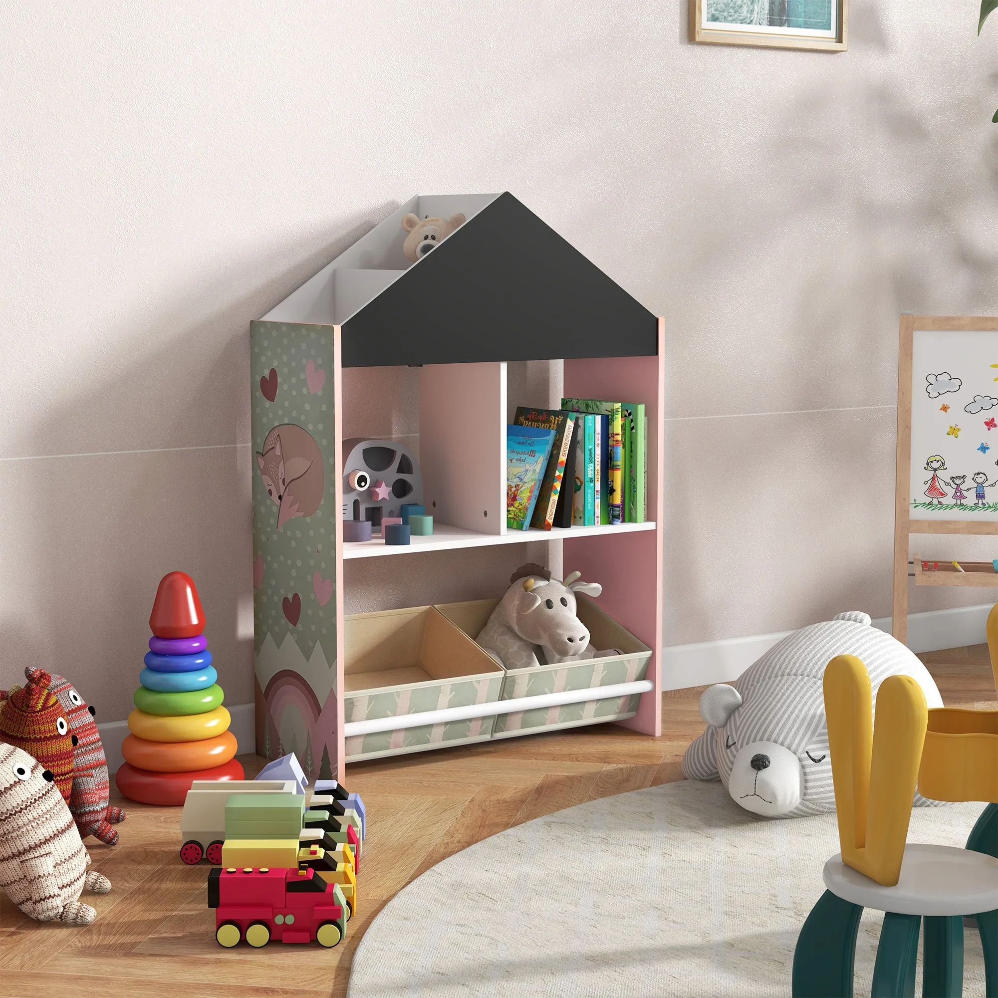 Children's Toy Storage Rack with Removable Shelves and Drawers, Pink - Image 3