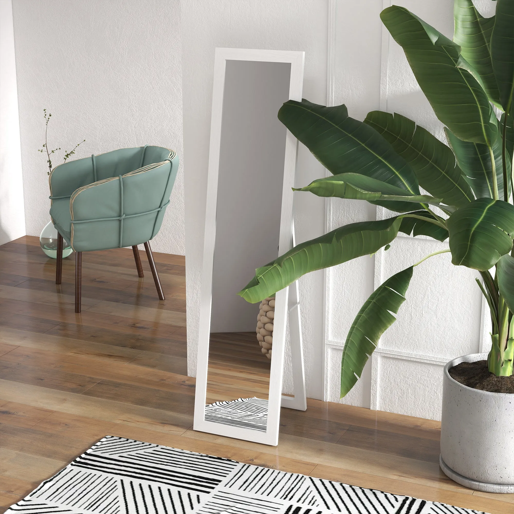 Mirror with MDF Frame with Feet and Hooks for Wall or Wall Mounted Use, 37x40x155 cm - Image 2