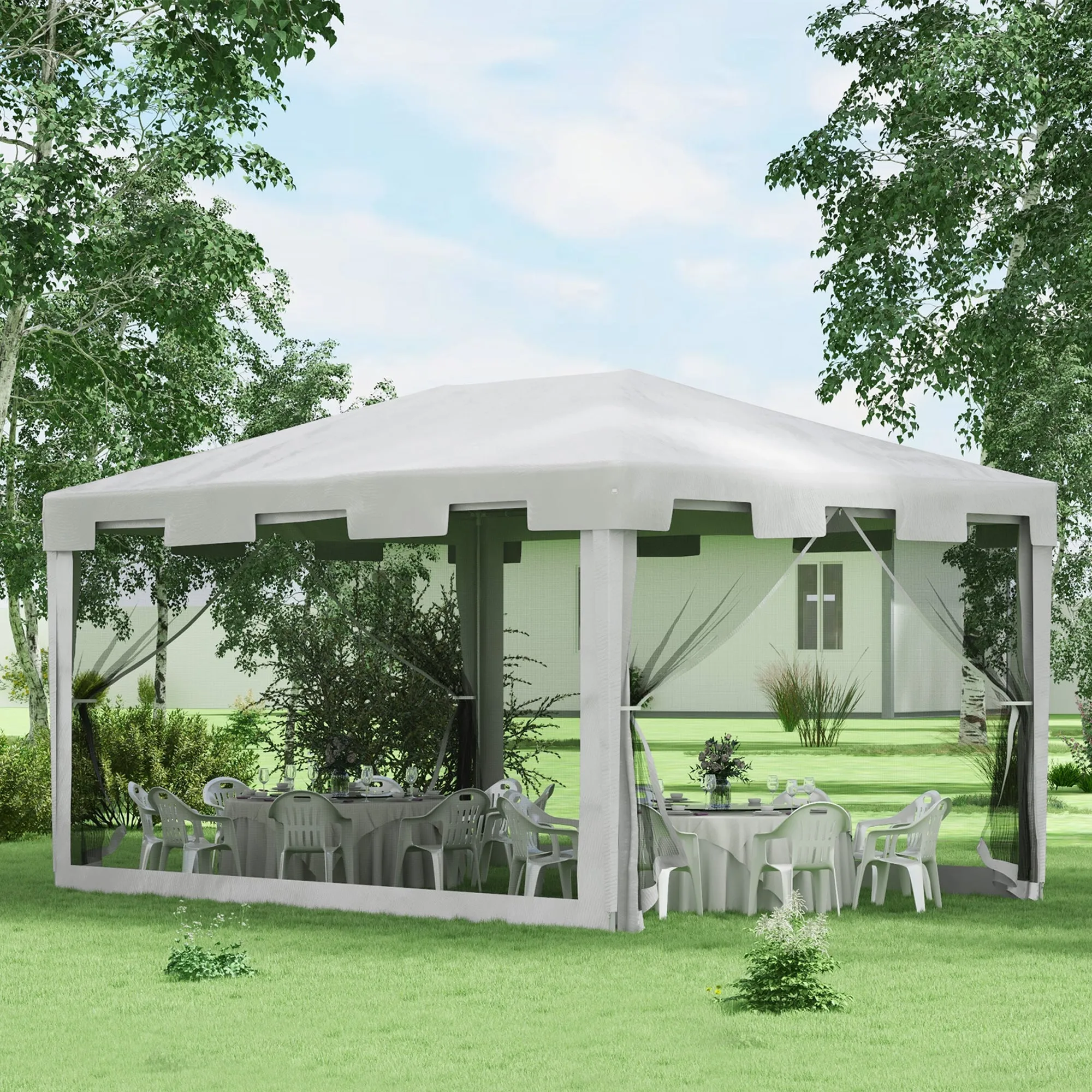 Garden Gazebo 4x3 m Folding with Mosquito Net and 2 Entrances, in Metal and PE, White and Black - Image 2