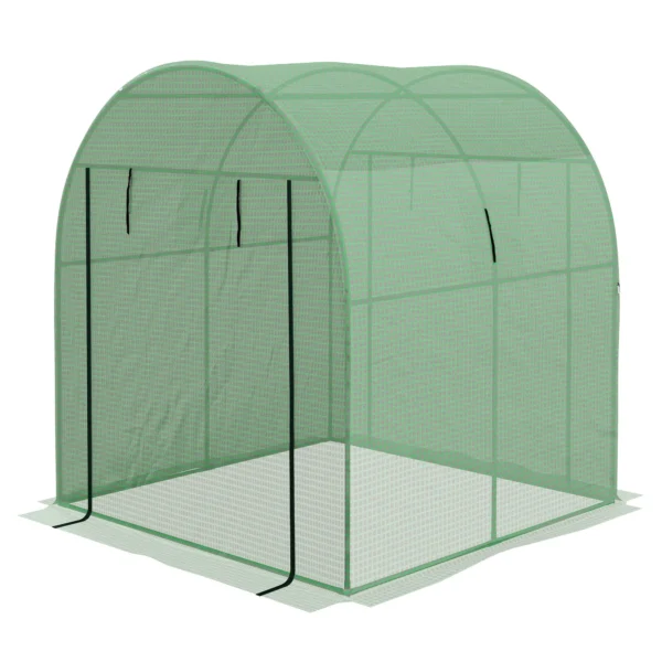 1.8x1.8x2m Steel and PE Anti-UV Tunnel Greenhouse for Vegetable Garden with Roller Doors and Windows, Green