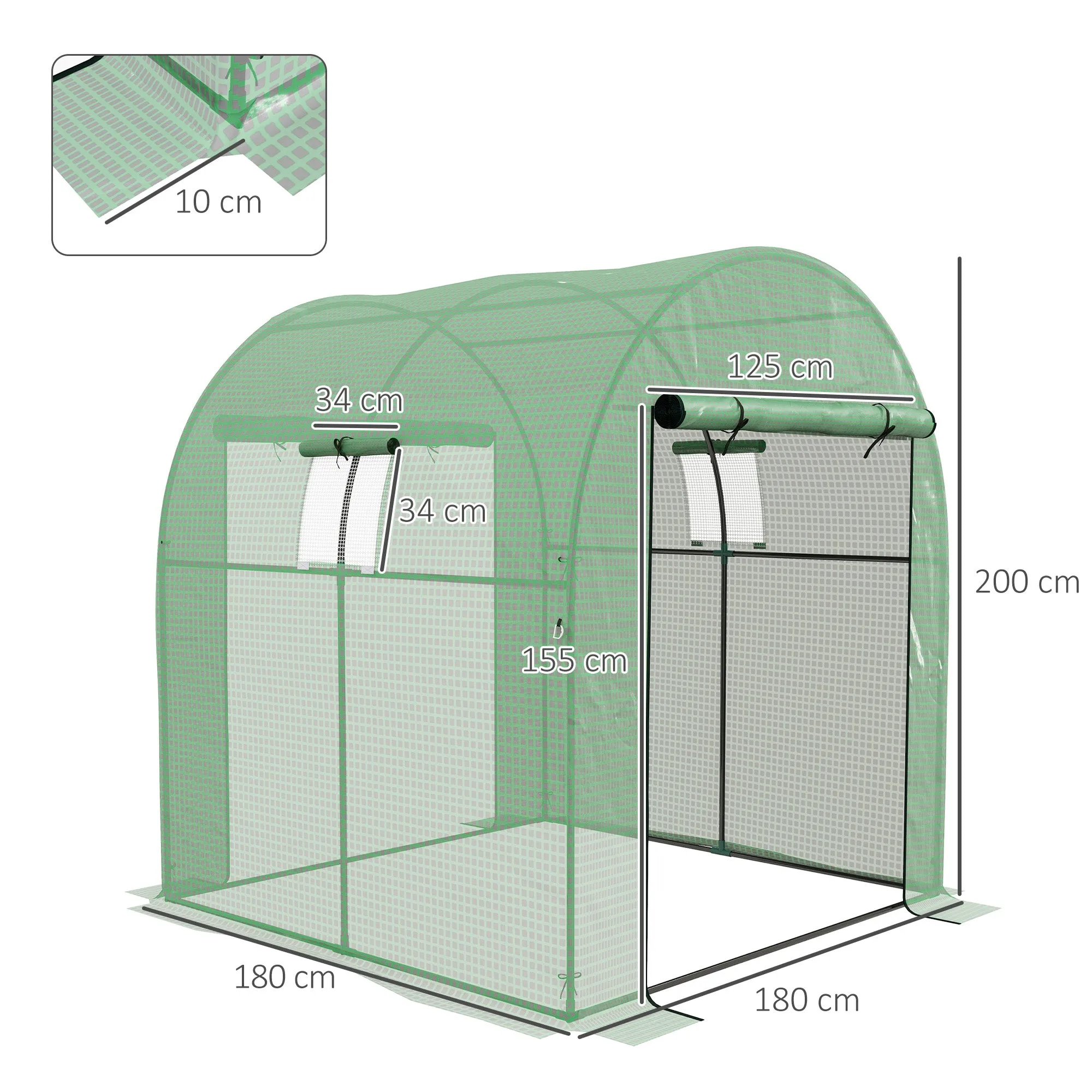 1.8x1.8x2m Steel and PE Anti-UV Tunnel Greenhouse for Vegetable Garden with Roller Doors and Windows, Green - Image 3