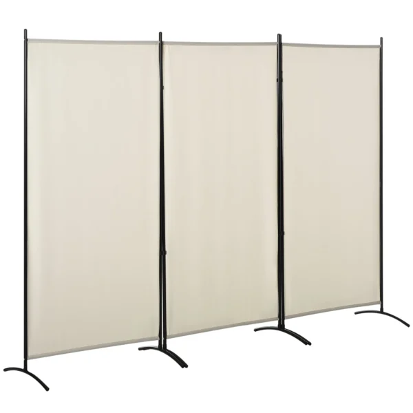 Indoor 3-Panel Folding Metal and Polyester Indoor Room Divider, 253x50x182cm, Beige