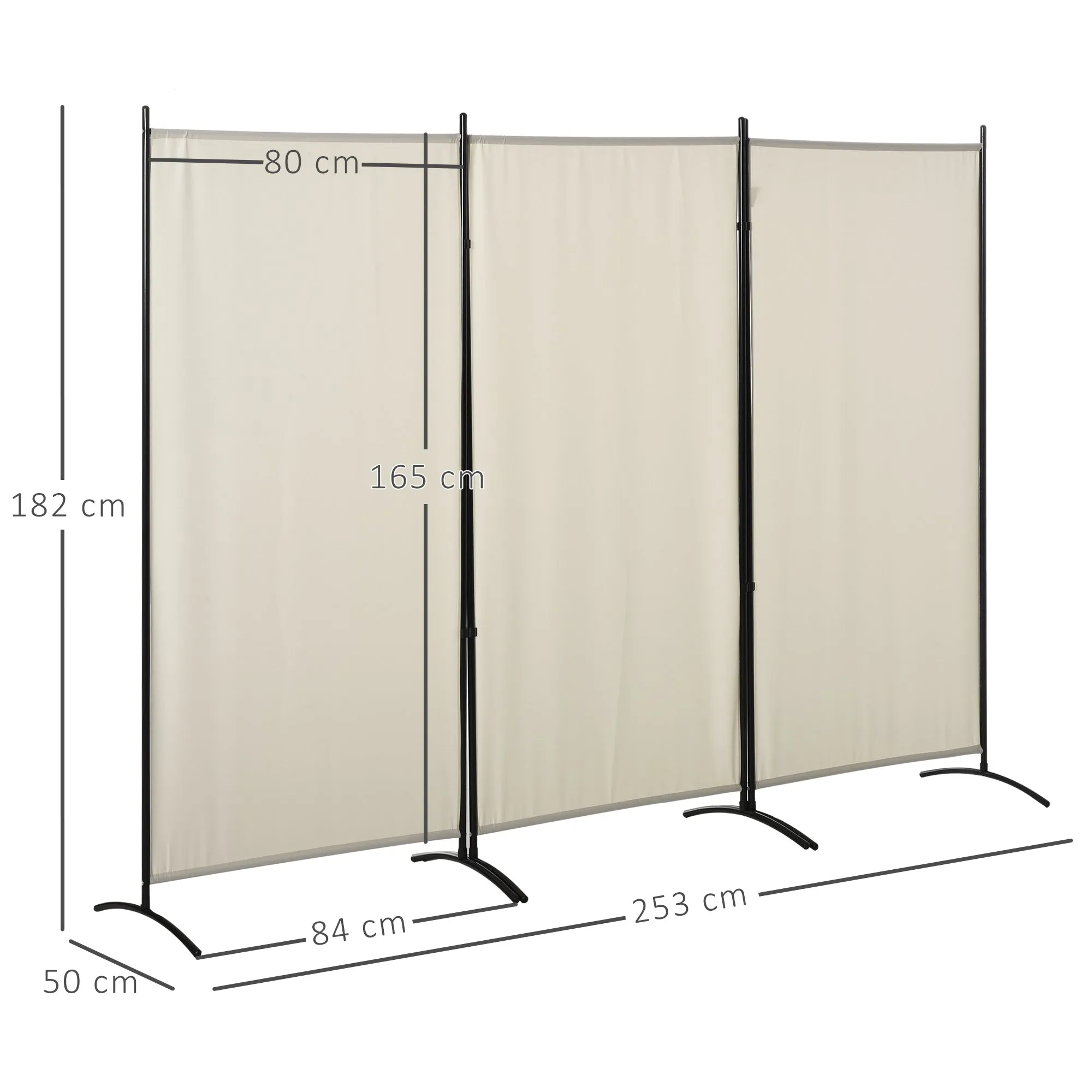 Indoor 3-Panel Folding Metal and Polyester Indoor Room Divider, 253x50x182cm, Beige - Image 3