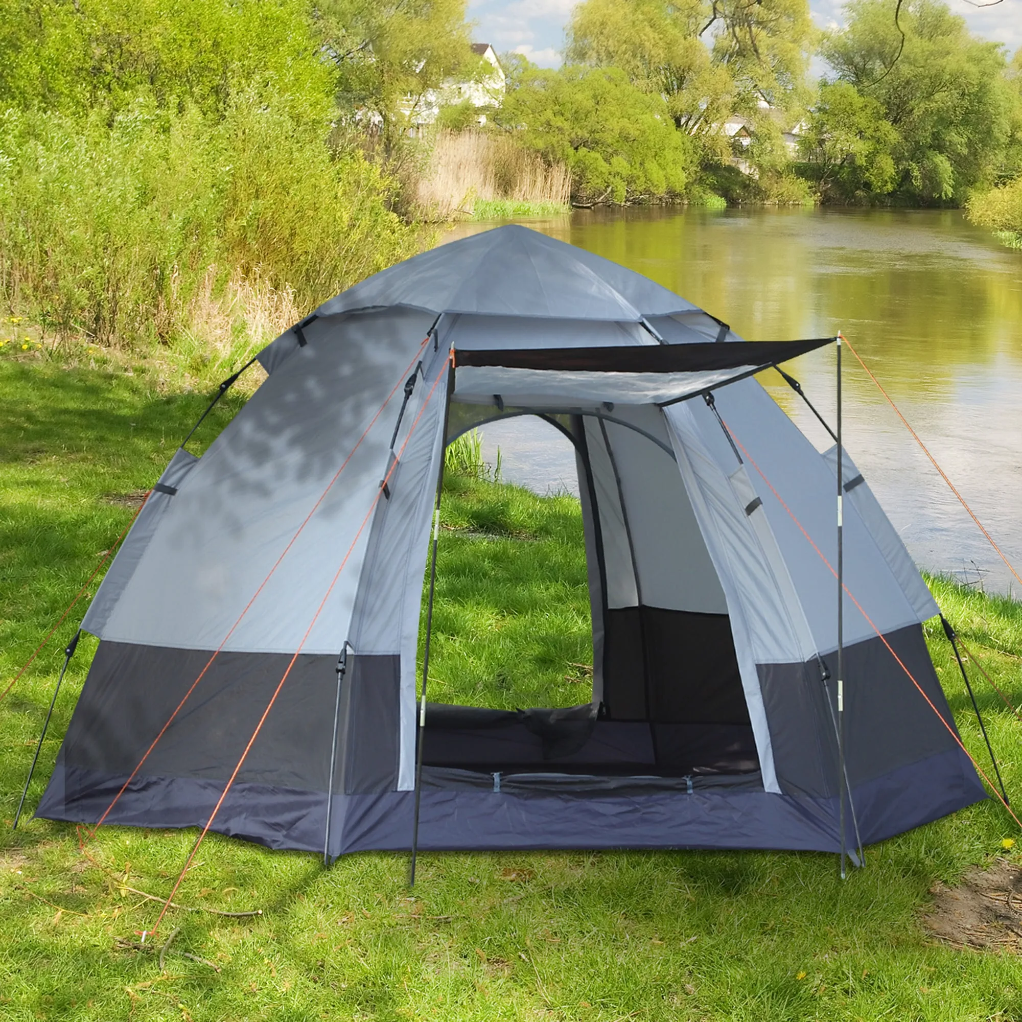 2 Person Camping Tent with Automatic Opening and Accessories, in Steel and Oxford Fabric, Grey and Black - Image 2