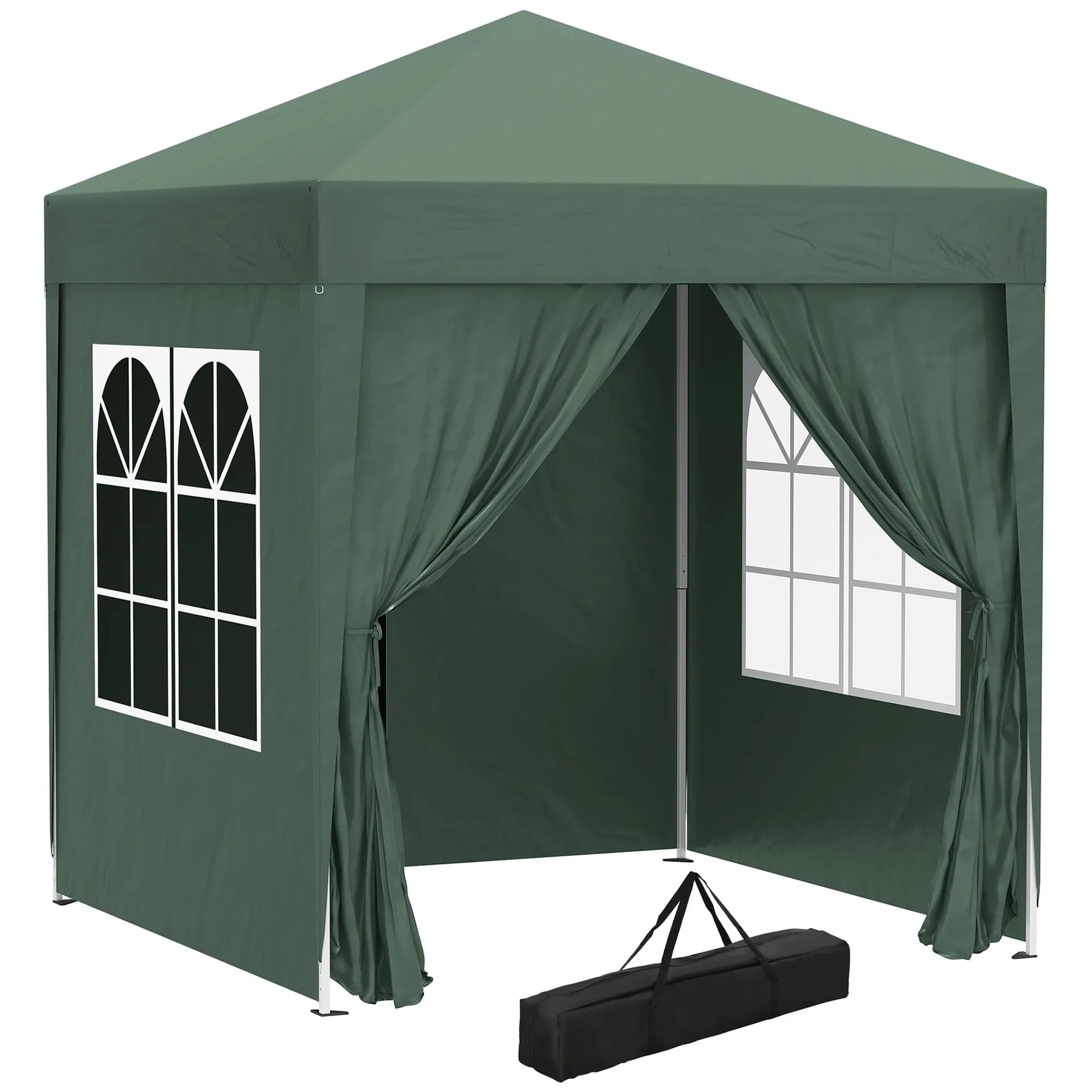 Gazebo 2x2 m Folding with 4 Removable Walls and Carry Bag, in Metal and Polyester, Green - Image 2