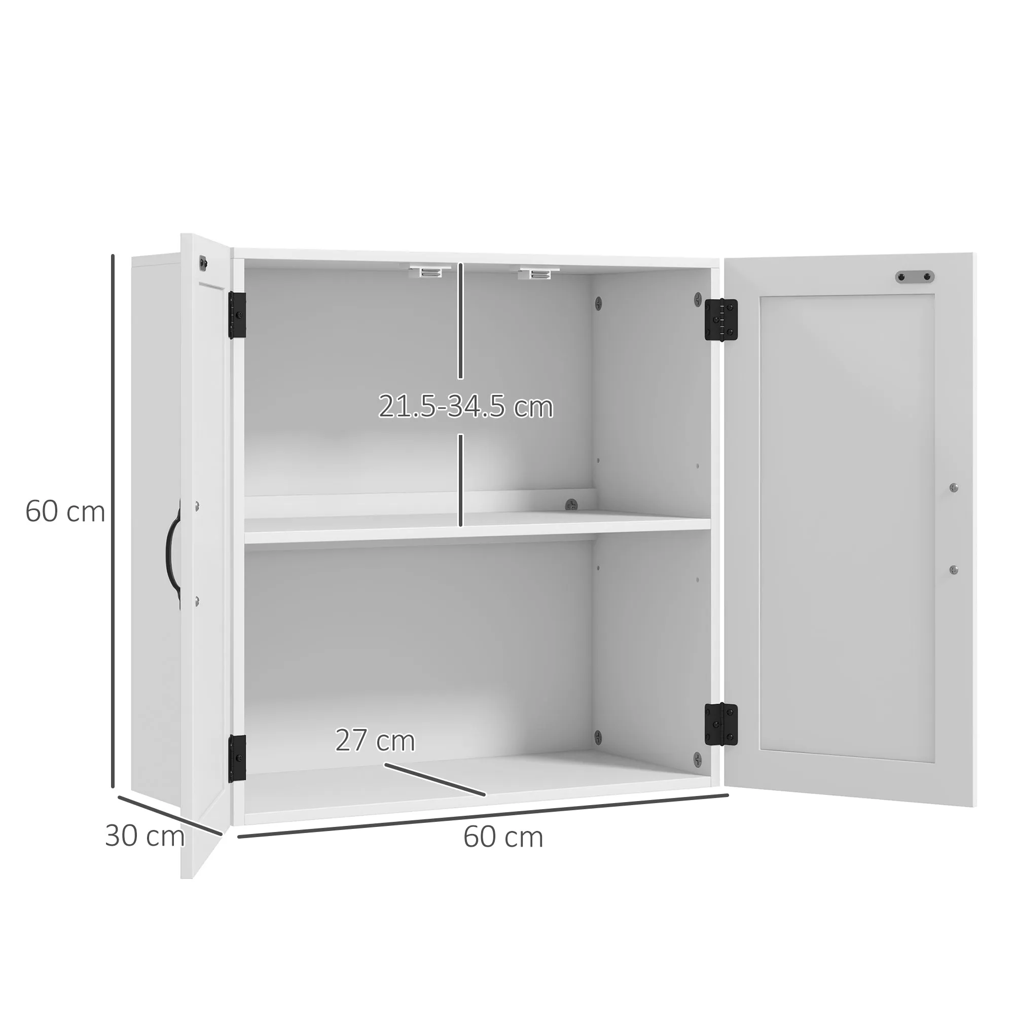 Country Style Wooden Bathroom Wall Cabinet with Adjustable Shelf, 60x30x60cm, White - Image 3