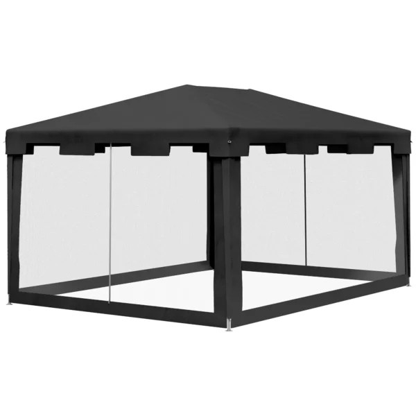Gazebo 4x3 m Folding with Mosquito Net and 2 Entrances, in Metal and PE, Dark Grey