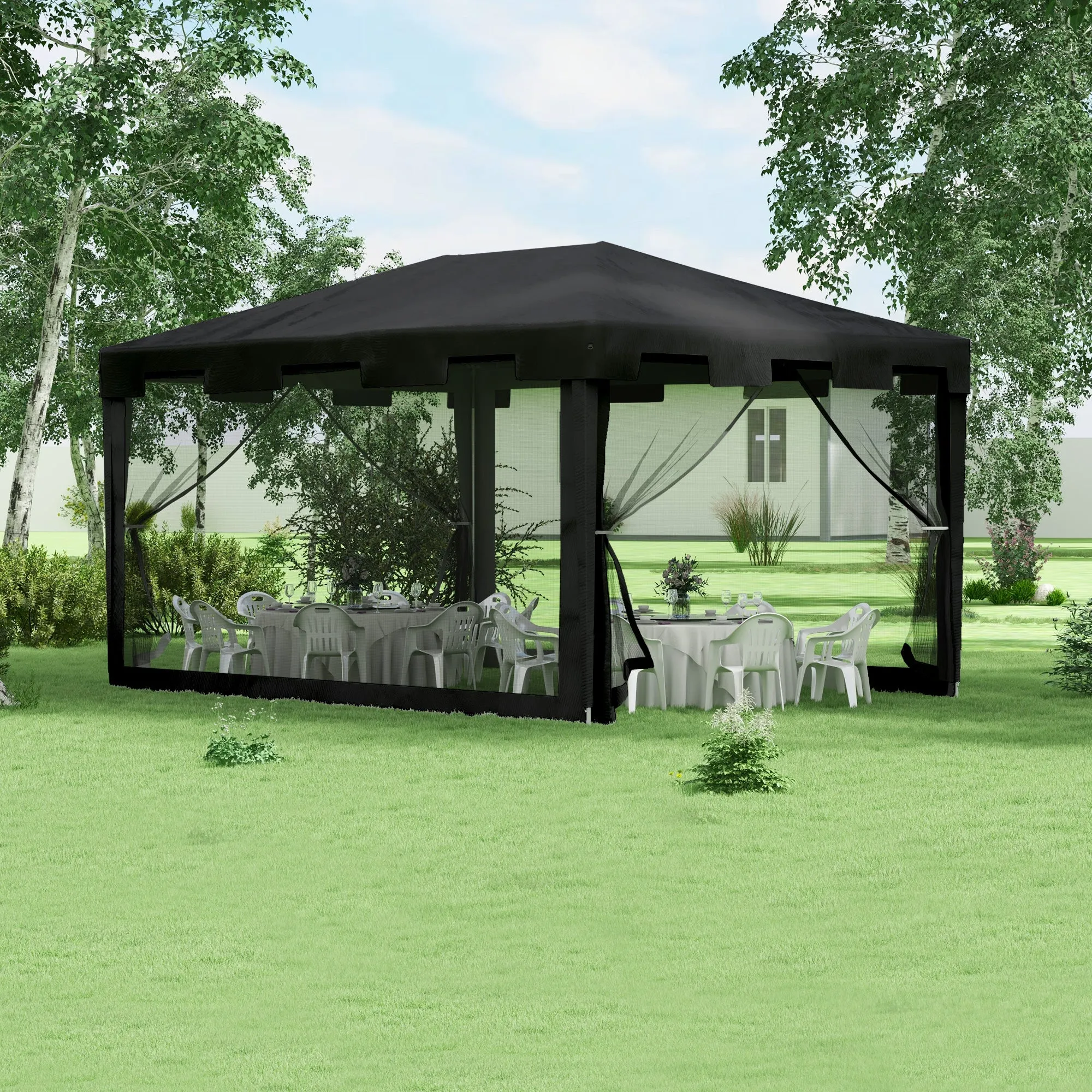 Gazebo 4x3 m Folding with Mosquito Net and 2 Entrances, in Metal and PE, Dark Grey - Image 2