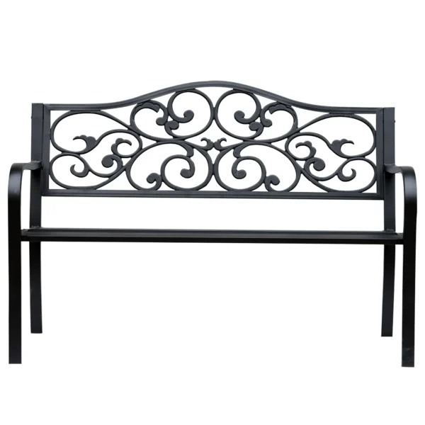Garden bench 2 seats with ice cast iron and metal backrest, 127x60x89cm, black