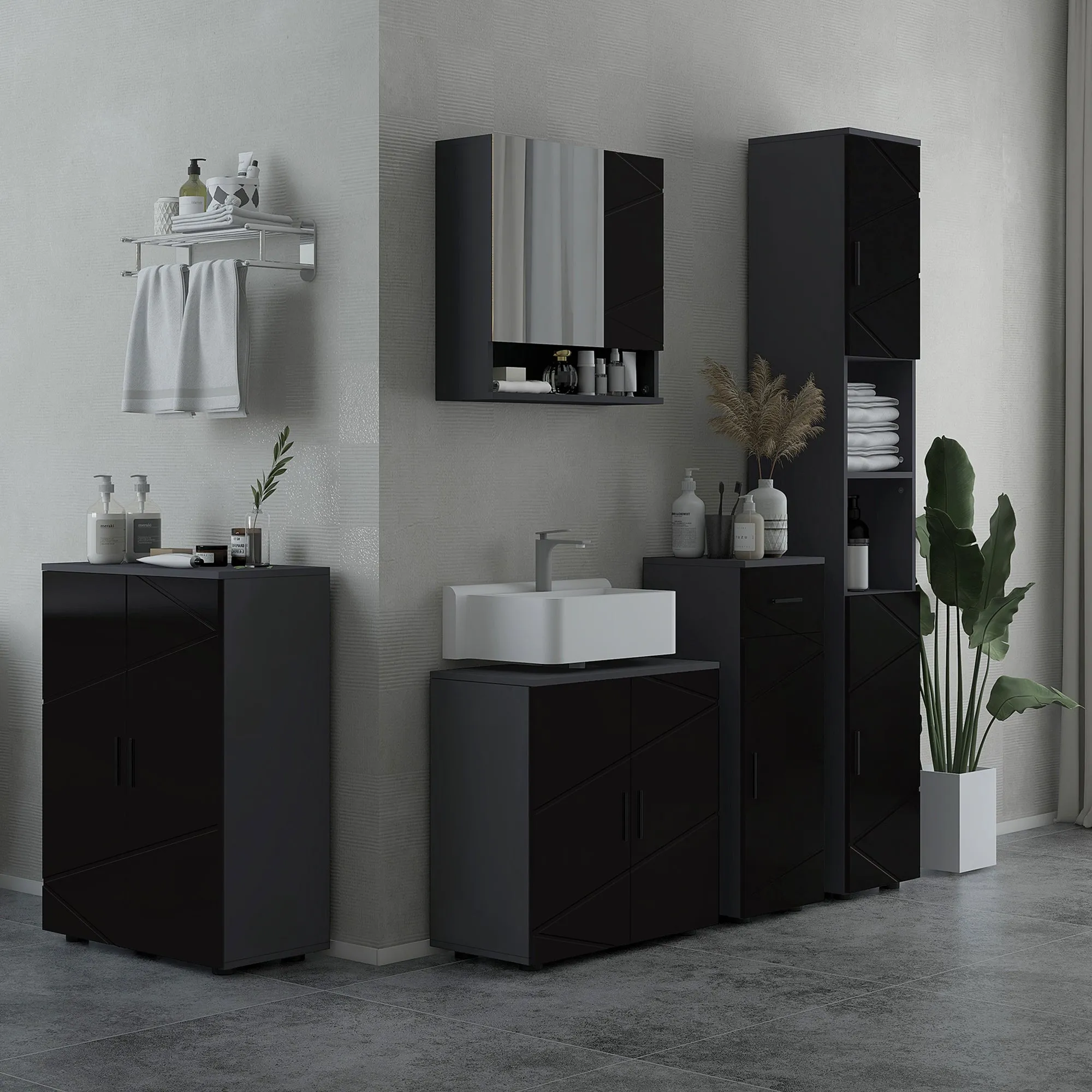 Bathroom Vanity Cabinet Wooden Cabinet with 2 Doors, 60x30x60cm, Black - Image 3