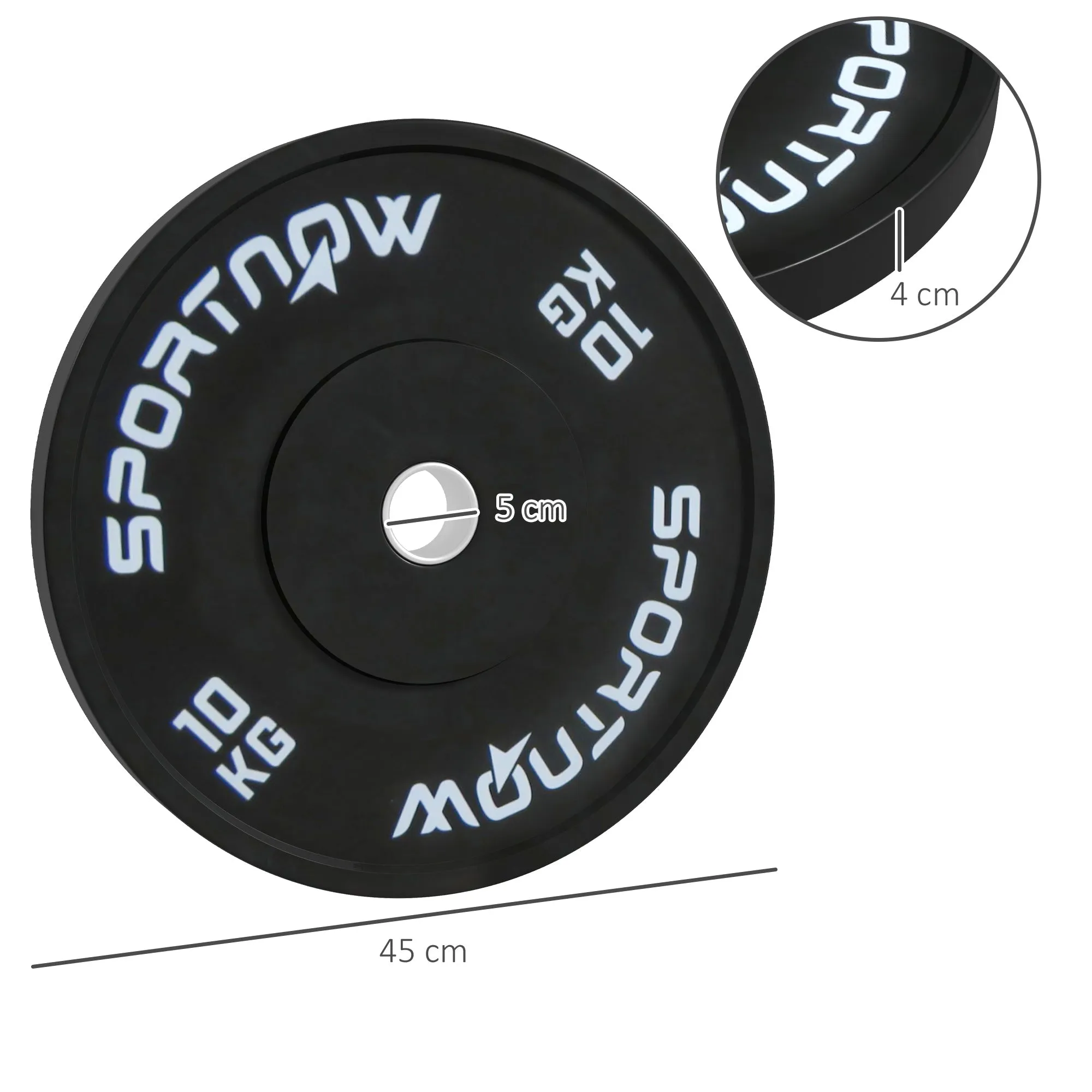 Set of 2 10kg Gym Discs for Barbell and Dumbbells with Ø5cm Attachment, Black - Image 3
