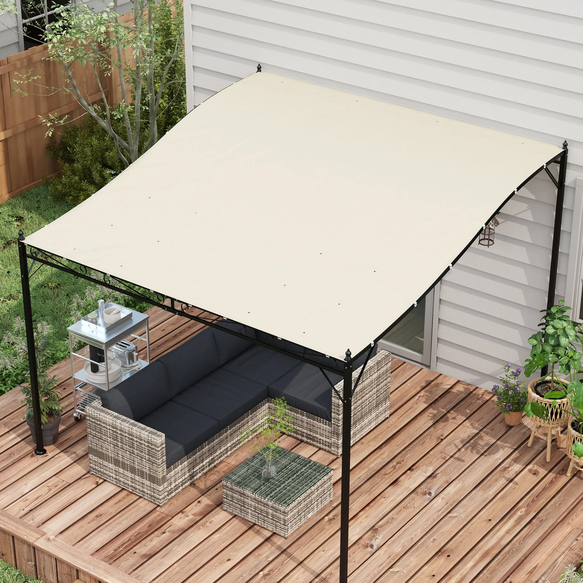 (COVER ONLY) Replacement Garden Pergola Cover 2.5x3m with 8 Drainage Holes, Polyester, 297x243cm, Beige - Image 2