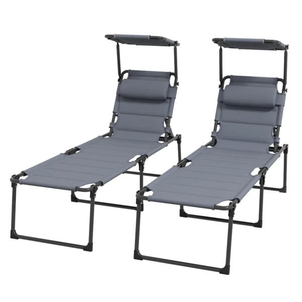 Set of 2 Reclining Sun Loungers with Adjustable Height, 70 x 201.5 x 45 cm, Black and Grey