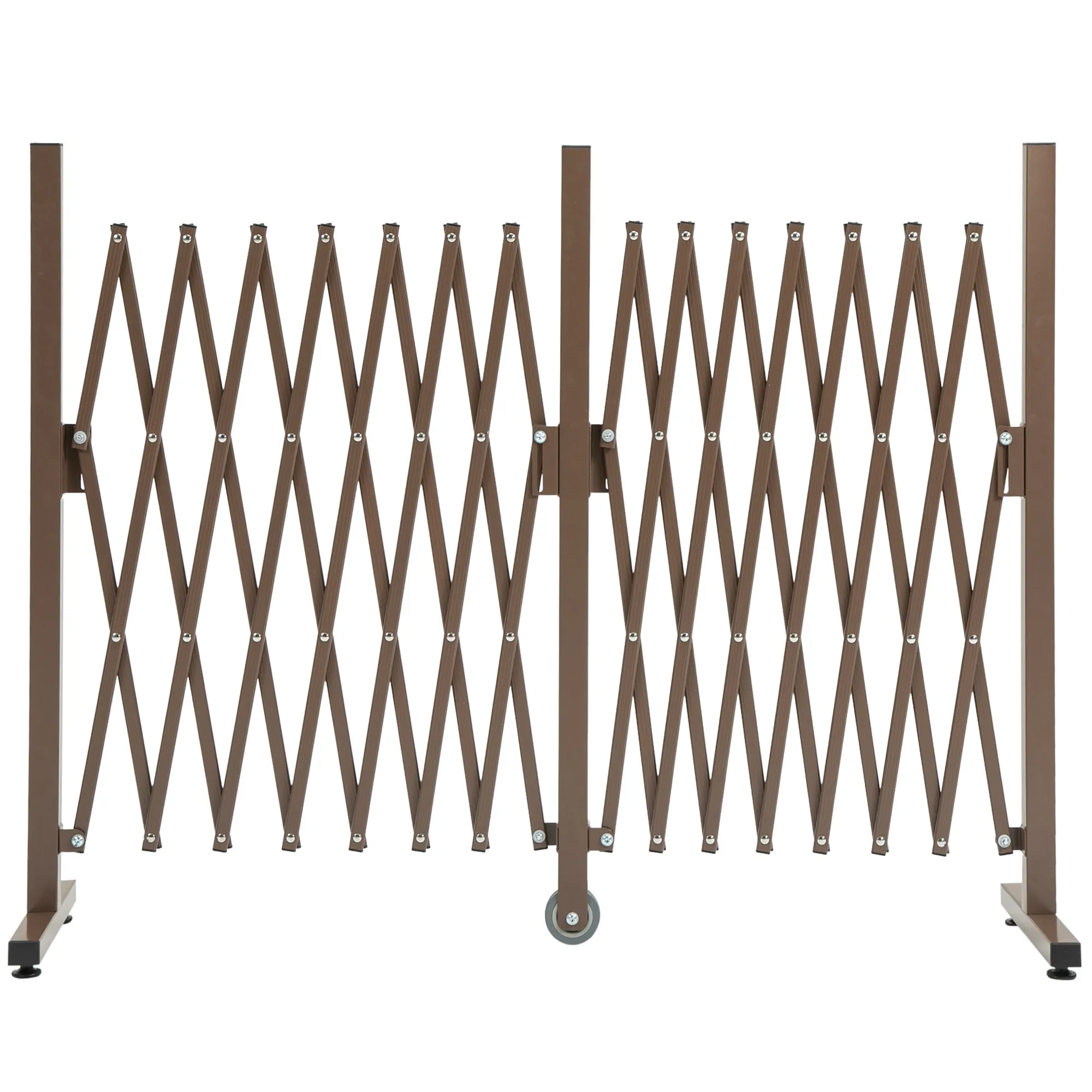 Freestanding Extendable Fence in Steel and Aluminum, Width 52-405 cm, Dark Brown