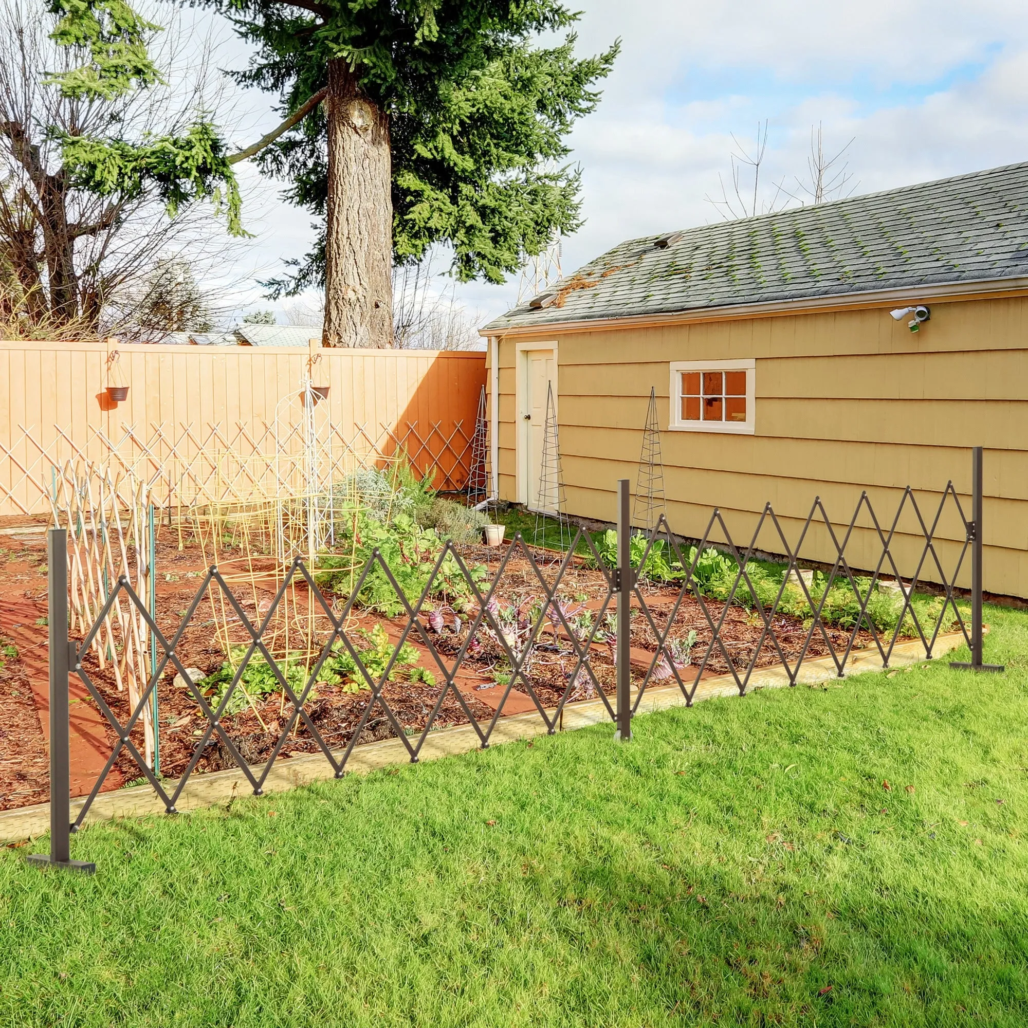 Freestanding Extendable Fence in Steel and Aluminum, Width 52-405 cm, Dark Brown - Image 2