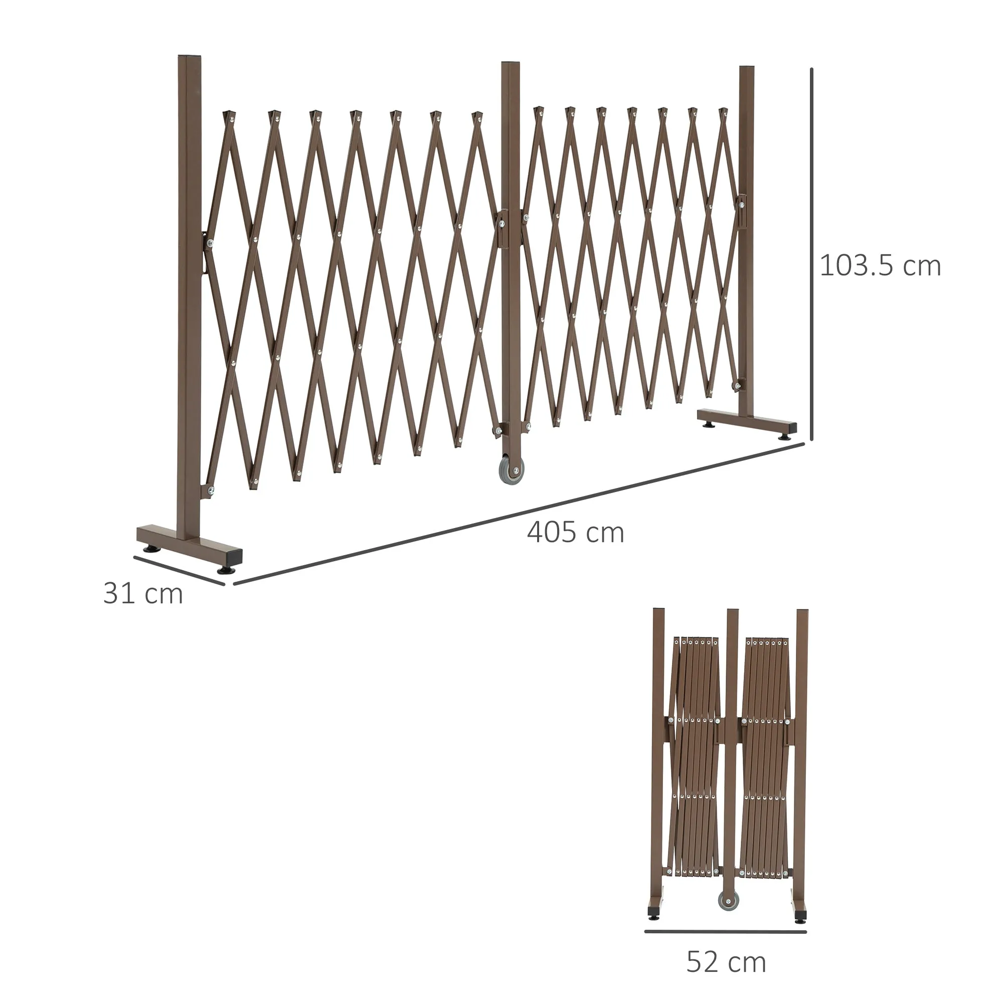Freestanding Extendable Fence in Steel and Aluminum, Width 52-405 cm, Dark Brown - Image 3