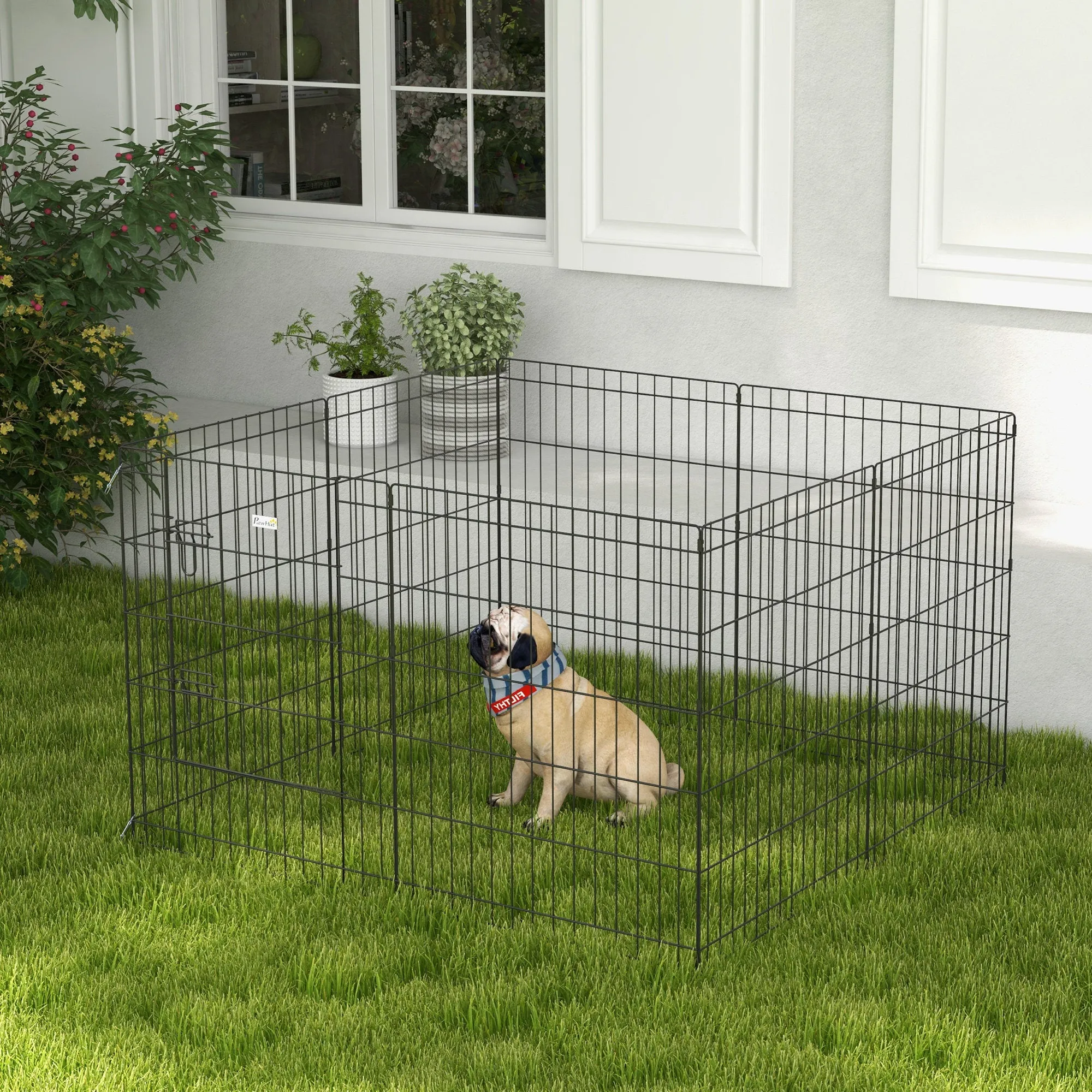 Dog and Puppy Playpen, 8 Piece Wire Pet Playpen, 76 x 61cm Black - Image 2