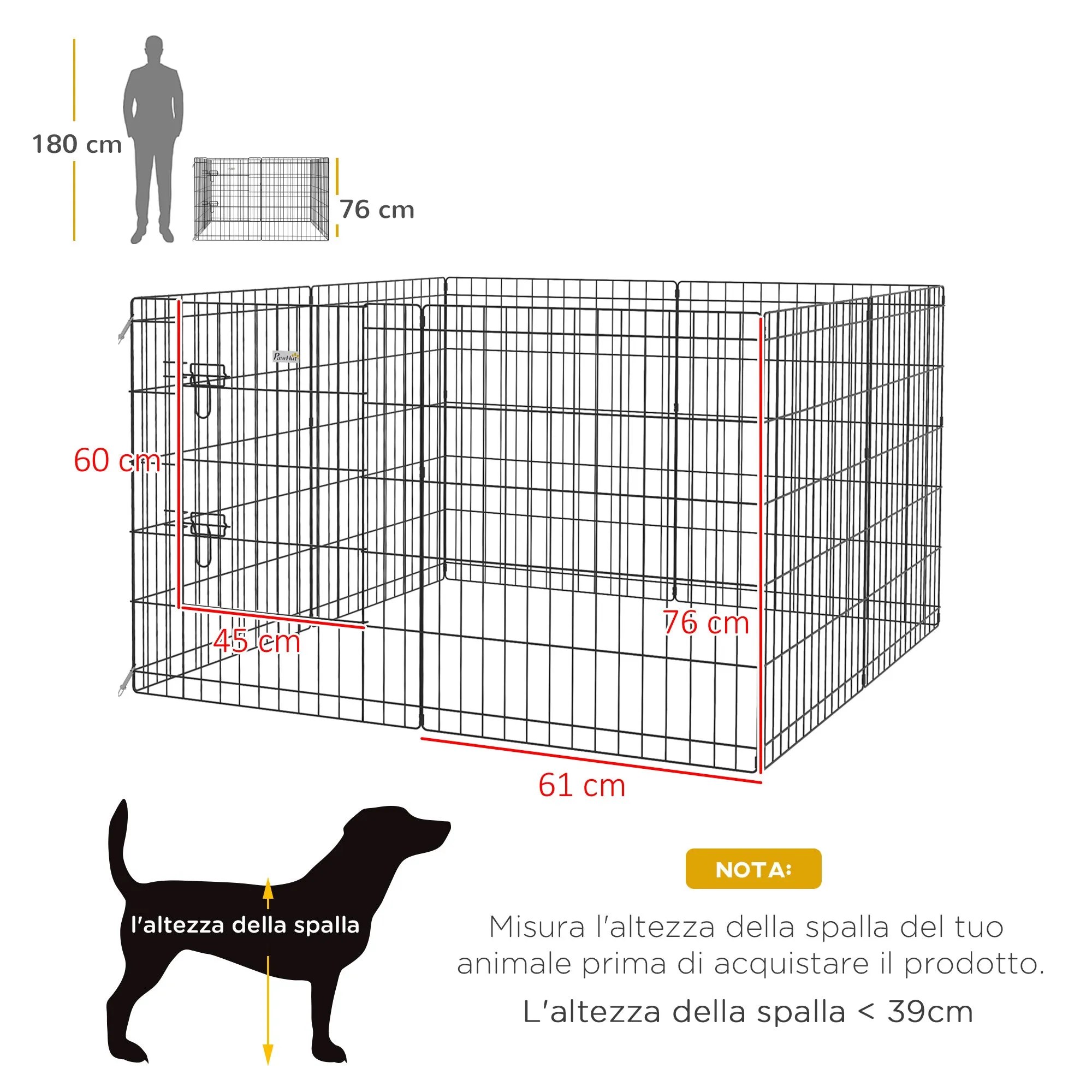 Dog and Puppy Playpen, 8 Piece Wire Pet Playpen, 76 x 61cm Black - Image 3