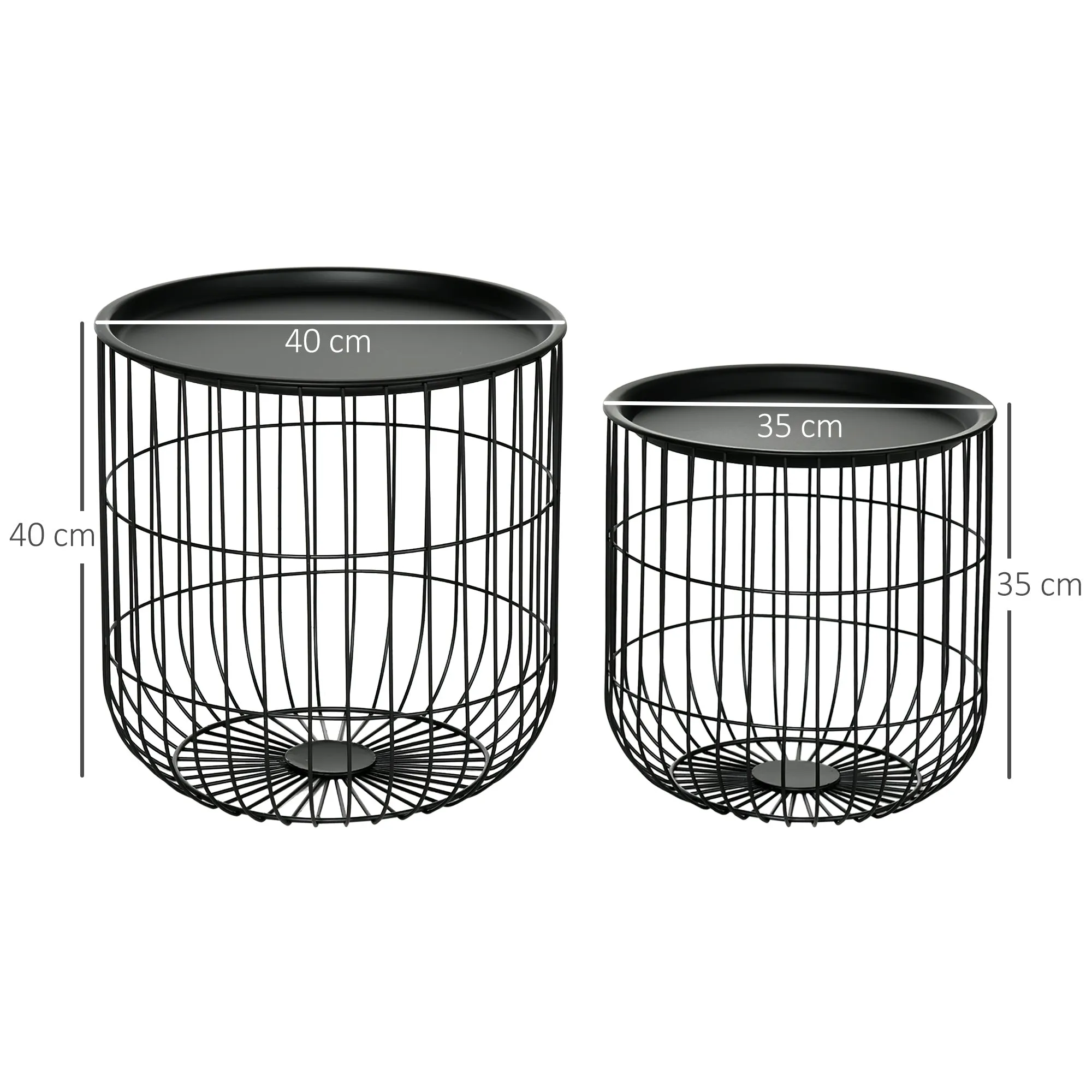 Set of 2 Round Stackable Steel Coffee Tables with Storage Compartment, Black - Image 3