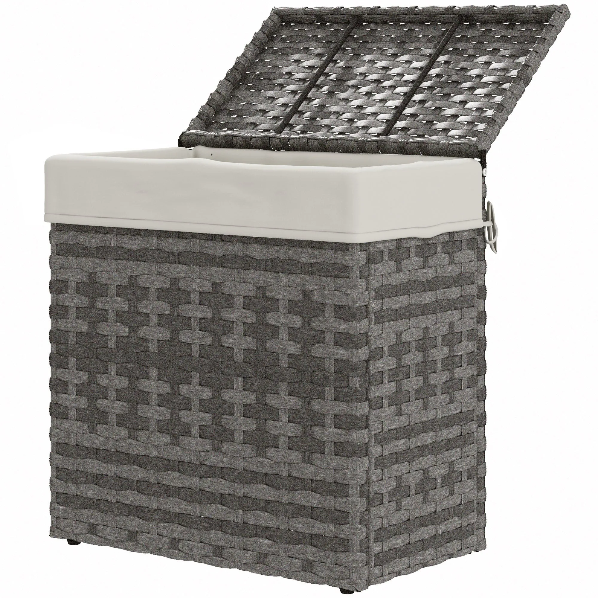 Rattan Garden Home Storage Basket with Inner Fabric, 57x34x62cm, Grey