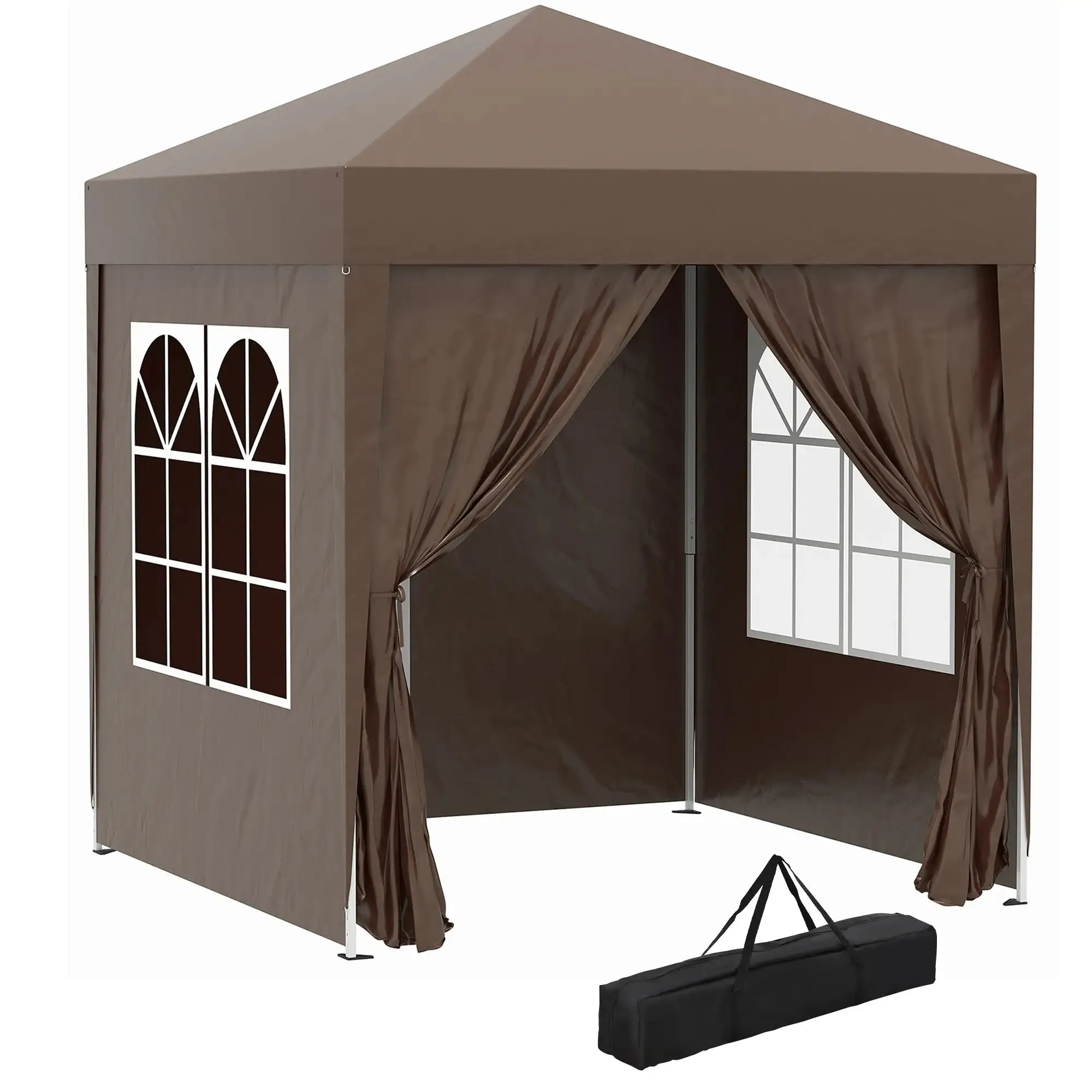 Gazebo 2x2 m Folding with 4 Removable Walls and Carry Bag, Metal and Polyester, Brown