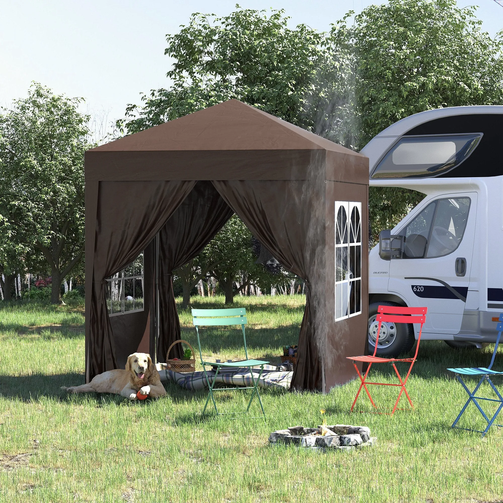 Gazebo 2x2 m Folding with 4 Removable Walls and Carry Bag, Metal and Polyester, Brown - Image 2