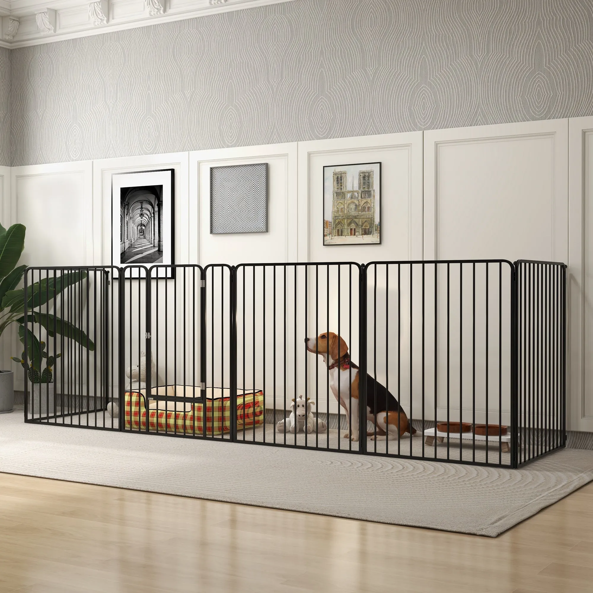 6-Panel Modular Steel Dog Playpen for Large Dogs, 164 x 83 x 100 cm, Black - Image 2