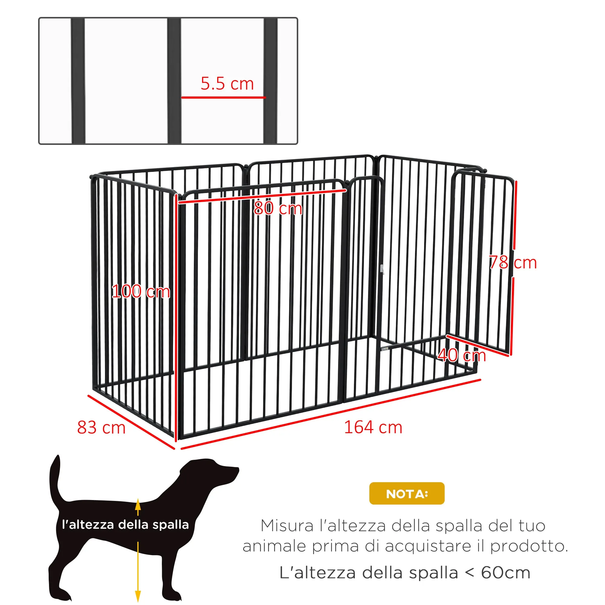 6-Panel Modular Steel Dog Playpen for Large Dogs, 164 x 83 x 100 cm, Black - Image 3