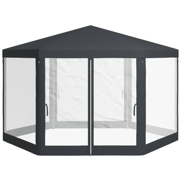 Hexagonal Garden Gazebo with Double Entrance, Metal and Polyester, 3.94 x 3.94 x 2.5 m, Grey