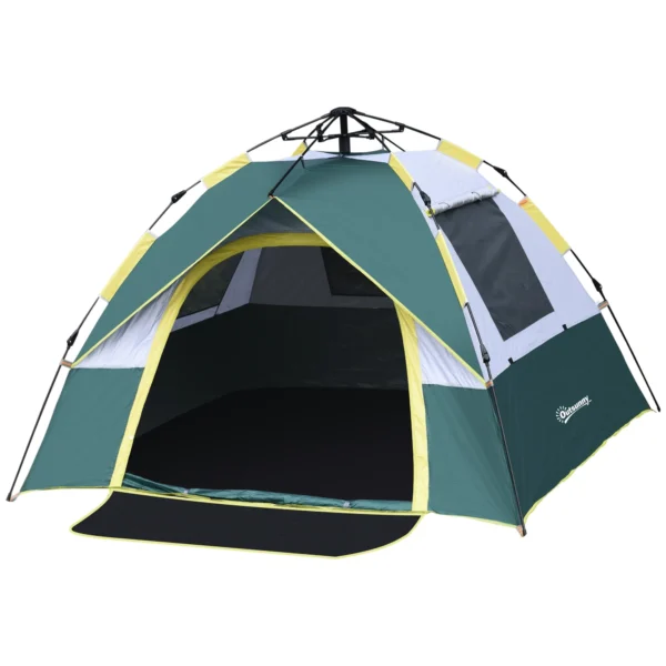 2-Person Camping Tent with Automatic Opening, Internal Pockets and Mat, 205x195x135 cm, Olive Green