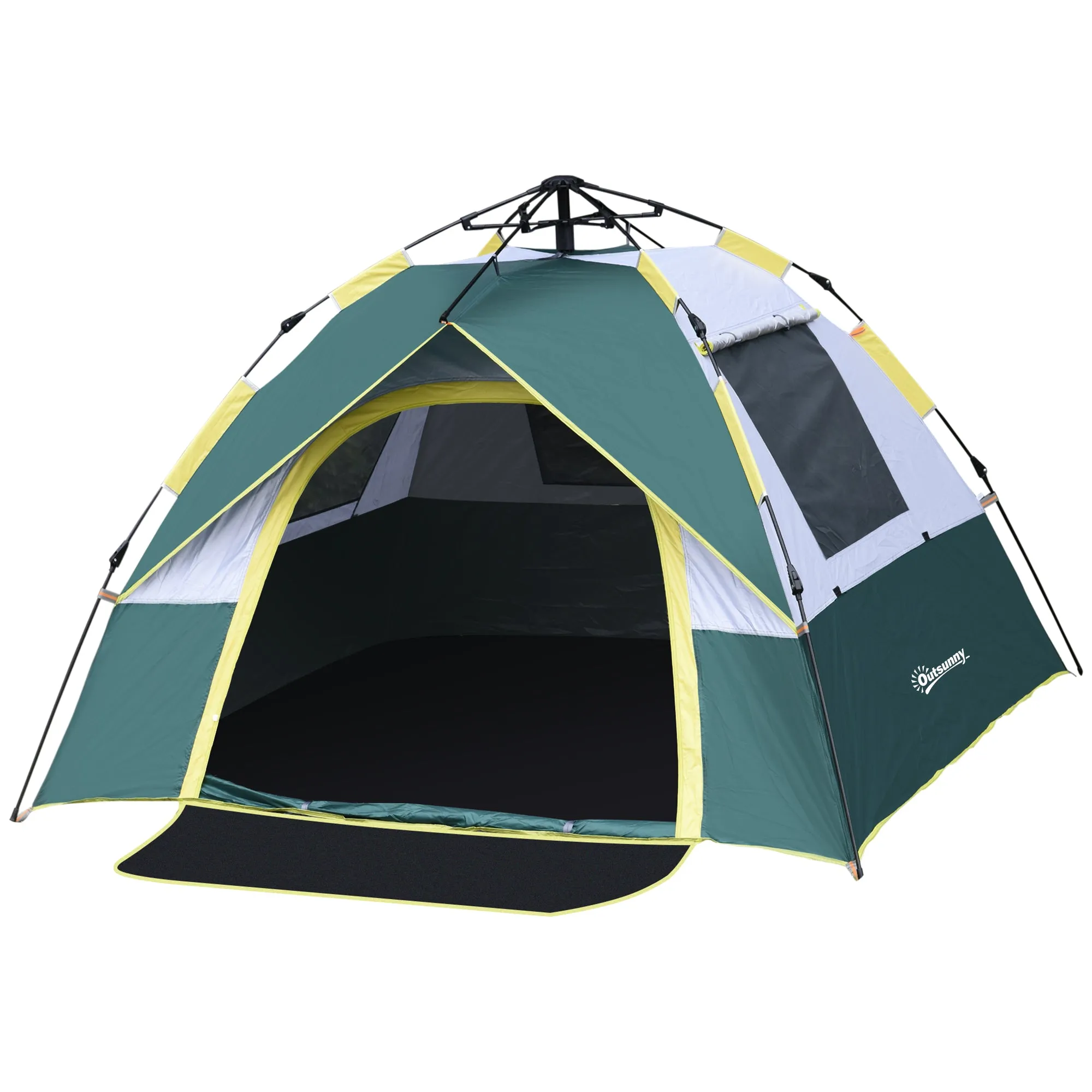 2-Person Camping Tent with Automatic Opening, Internal Pockets and Mat, 205x195x135 cm, Olive Green