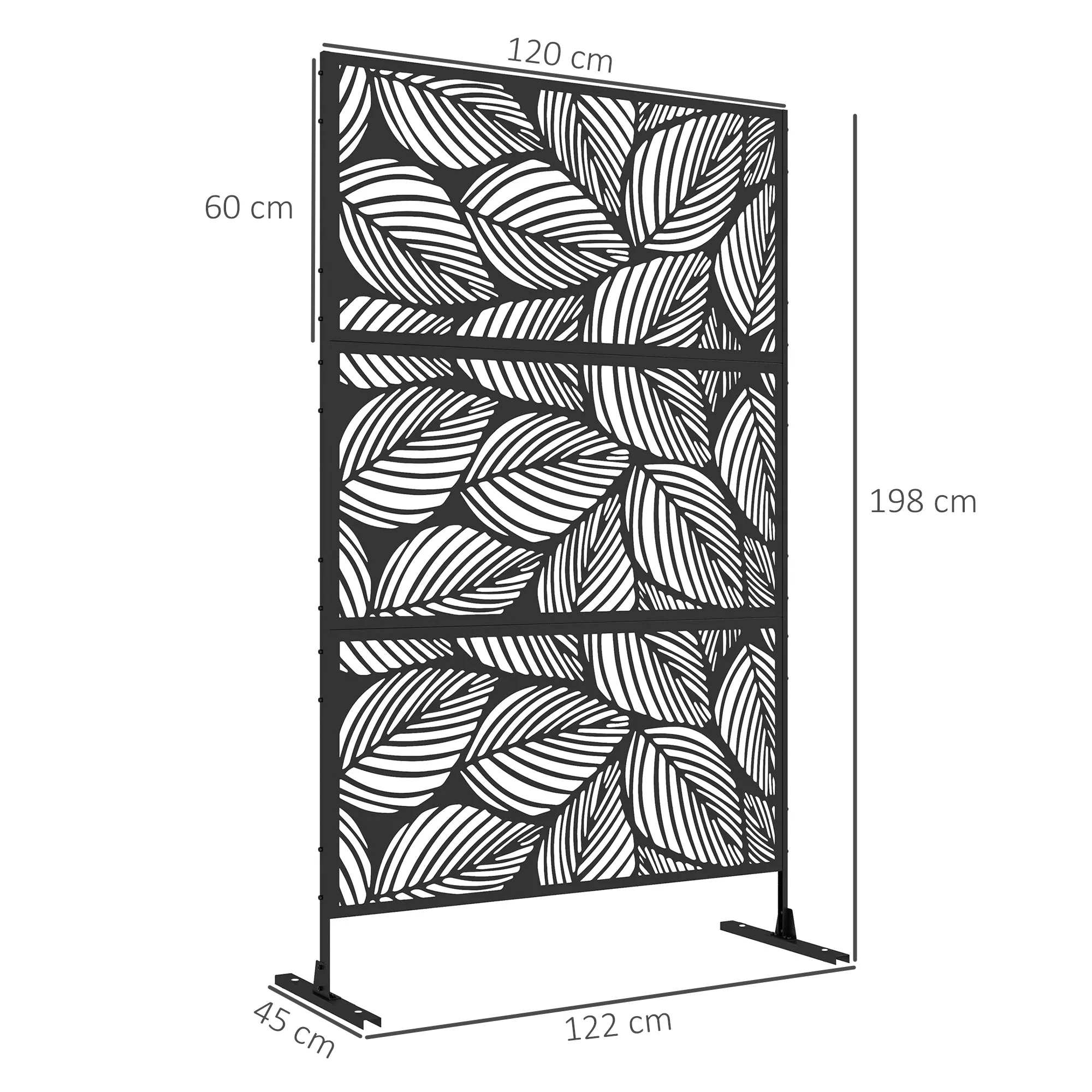 Decorative Outdoor Screen Perforated Steel with Leaf Design, 122x198cm, Black - Image 3