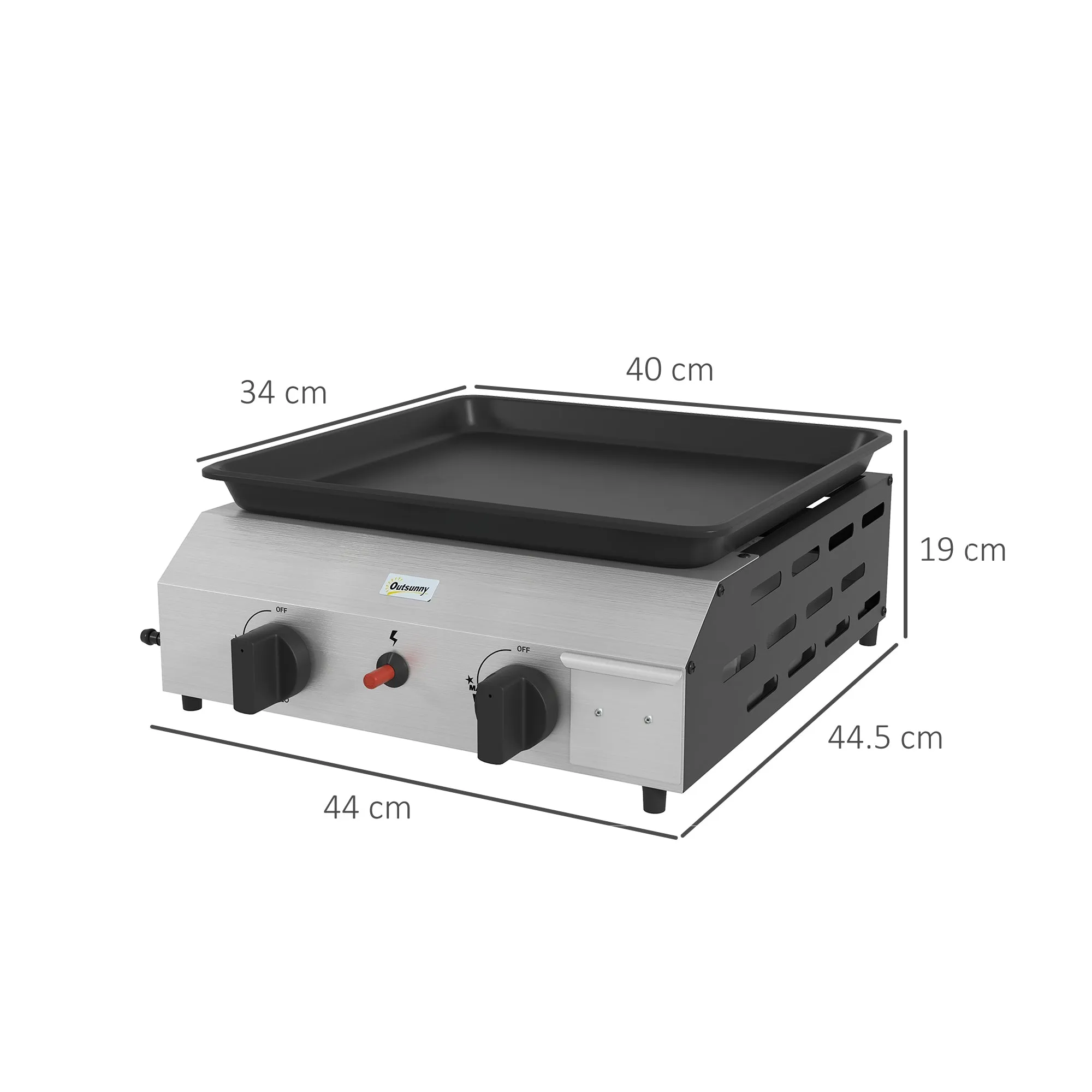 Gas Barbecue Grill with 2 Burners, Non-Stick Surface and 4.8kW Power, Silver - Image 3