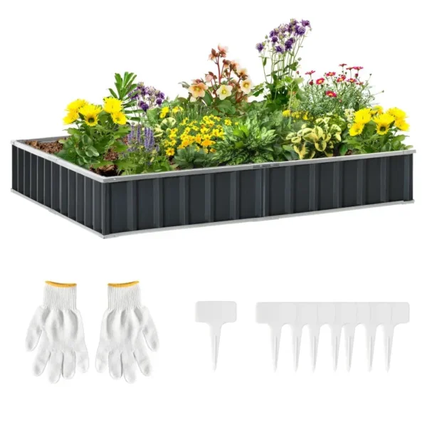 Raised Garden Bed, Modular and Bottomless in Galvanized Steel, 258x90x30 cm, Dark Grey
