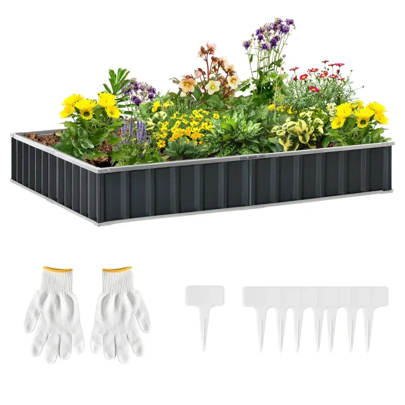 Raised Garden Bed, Modular and Bottomless in Galvanized Steel, 258x90x30 cm, Dark Grey