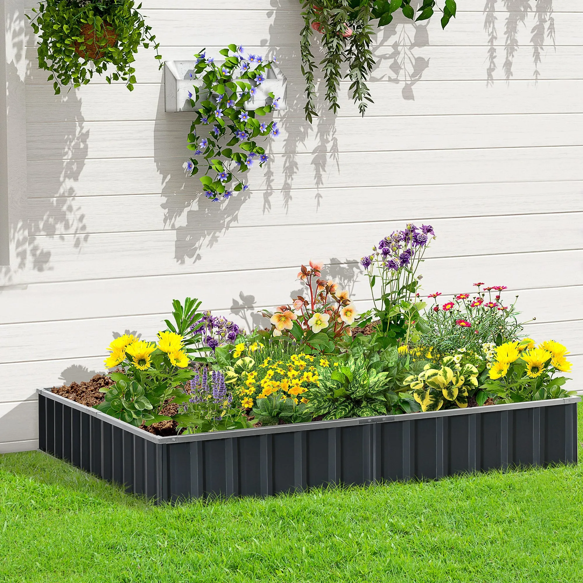 Raised Garden Bed, Modular and Bottomless in Galvanized Steel, 258x90x30 cm, Dark Grey - Image 2