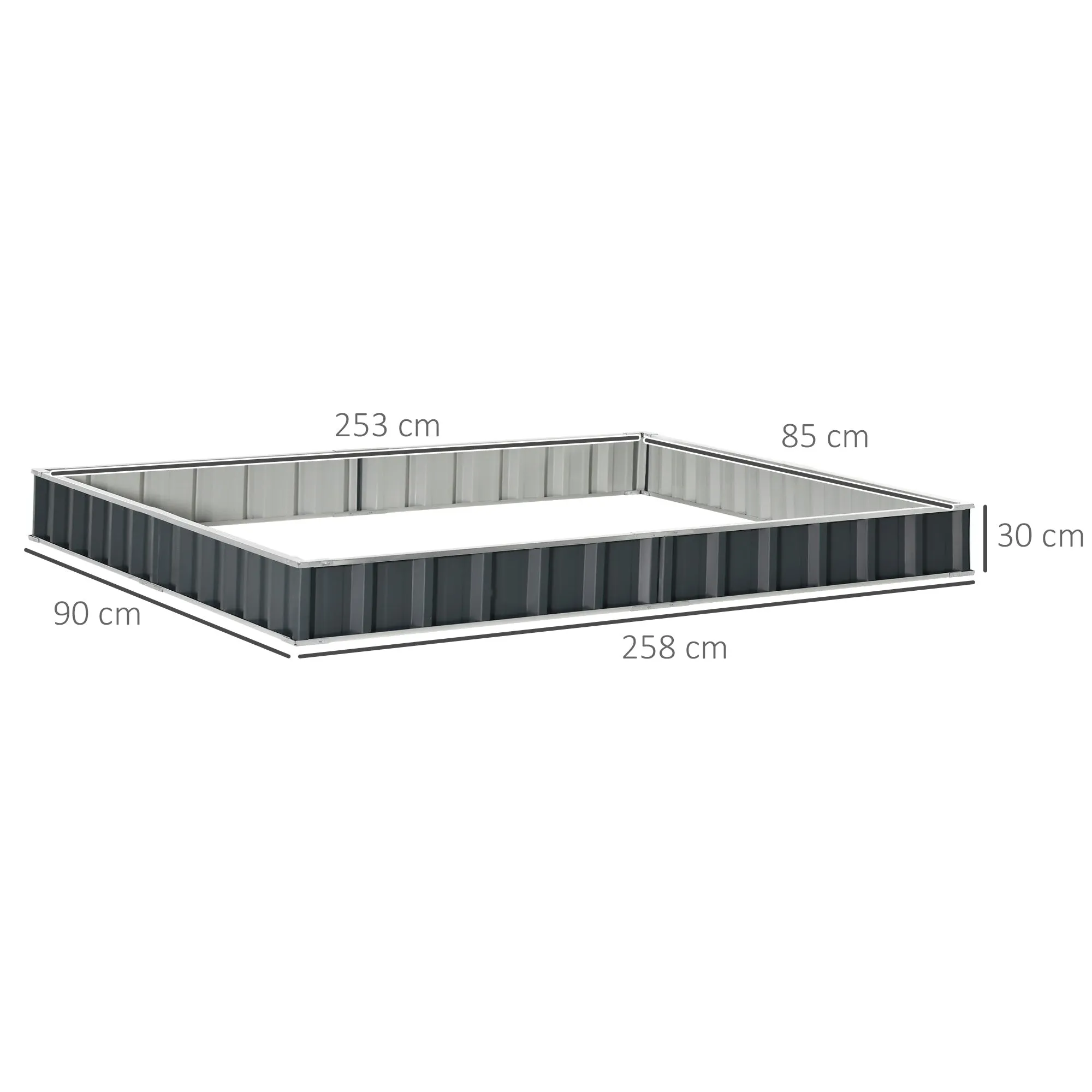 Raised Garden Bed, Modular and Bottomless in Galvanized Steel, 258x90x30 cm, Dark Grey - Image 3