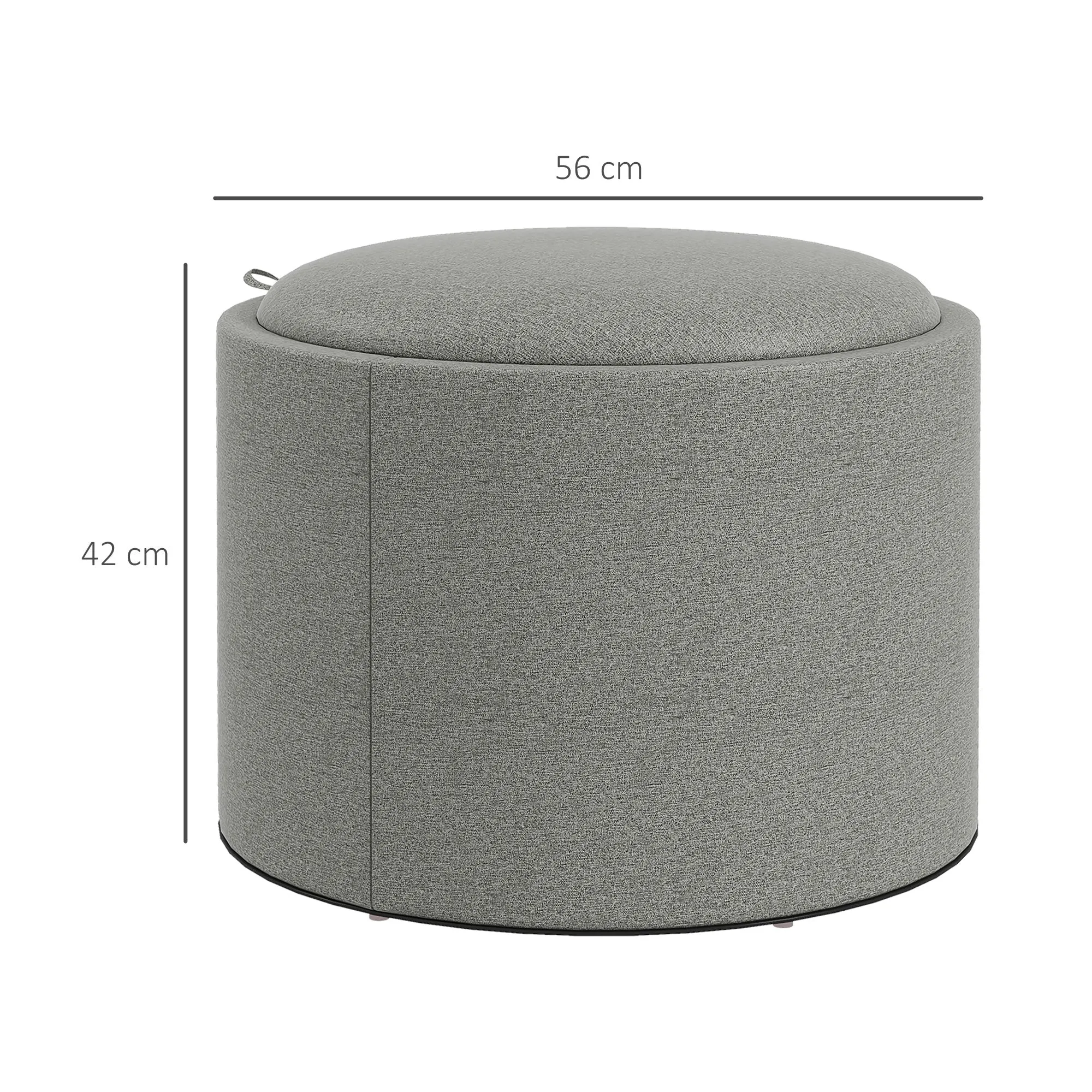 Linen Effect Storage Ottoman, 120 kg max, with Flip-Top Tray, in MDF, 56x56x42 cm, Grey - Image 3