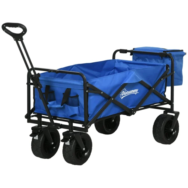 110L Garden Cart with Telescopic Handle and 15L Cooler Bag in Steel and Fabric, Blue