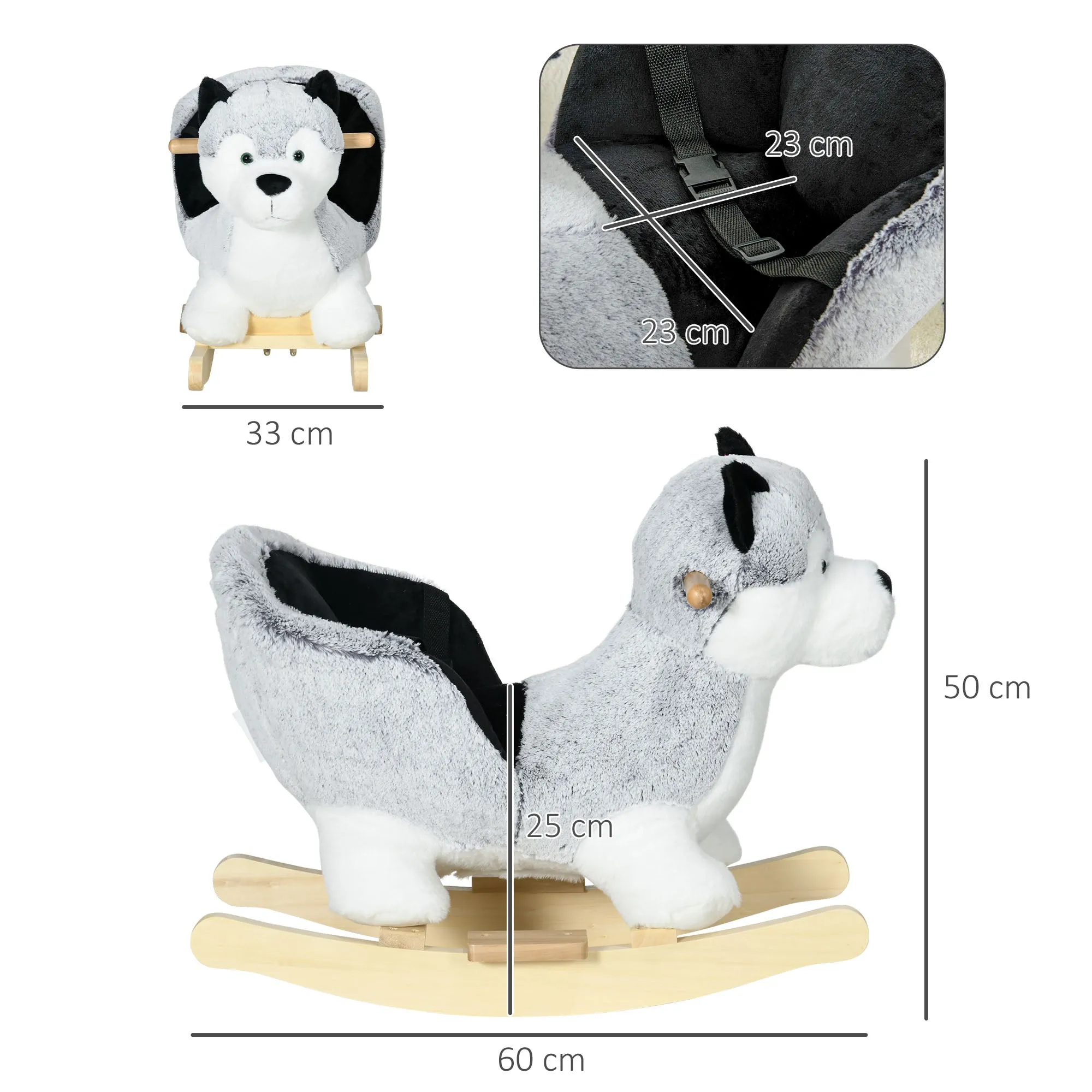 Husky Dog Rocking Horse for Children 18-36 Months, 60x33x50cm, Grey - Image 3