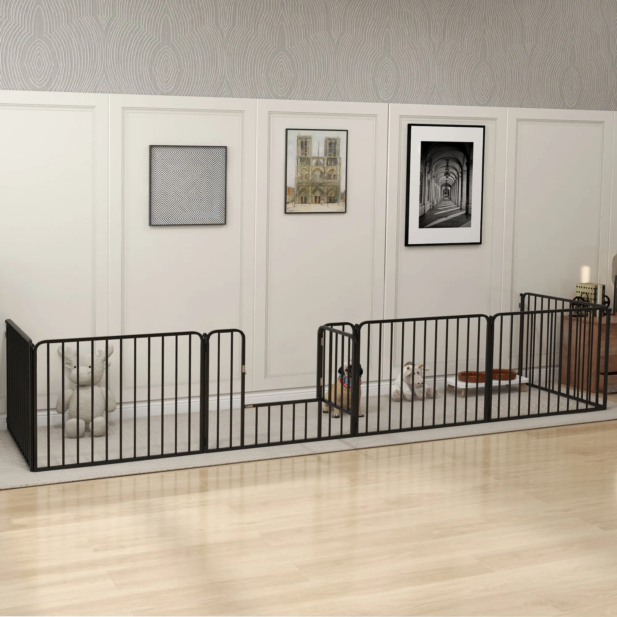 6-Panel Modular Indoor/Outdoor Dog Playpen, Steel, 164x83x60 cm, Black - Image 2